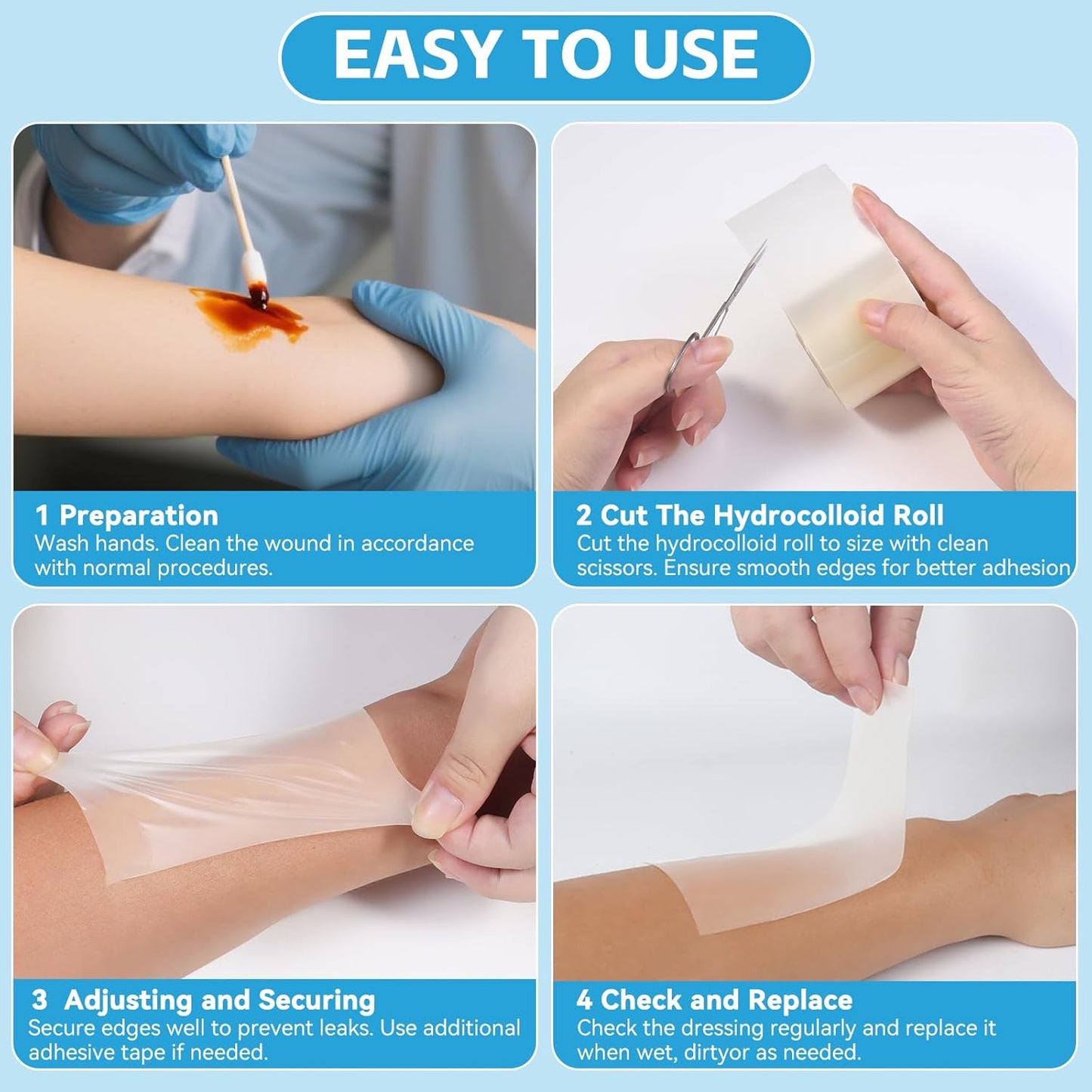Hydrocolloid Bandages for Wound Care, Extra Large Medical-Grade Hydrocolloid Roll with Self-Adhesive, Ultra Absorbent, Flexible & Waterproof, DIY Size & Shape First Aid Kit Essential (2in*16ft)