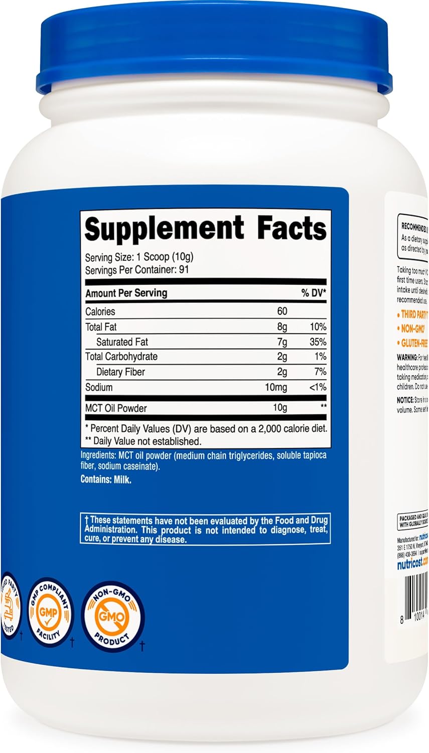 Nutricost Premium MCT Oil Powder - Best for Keto, Ketosis, and Ketogenic Diets - Non-GMO and Gluten Free… (2 LB (Unflavored))