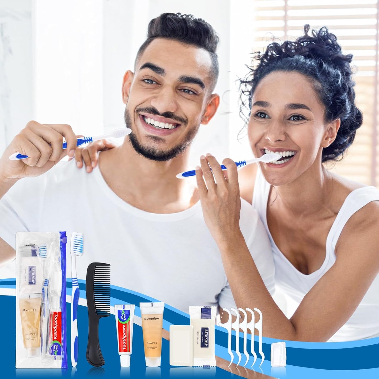 Pack of 5 Hygiene Kit, Hygiene Kit Bulk, Individually Packed, Travel Hygiene Kit with Toothbrush, Toothpaste, Comb, Shampoo, Soap and Floss Picks, Home, Suitable for Hotel, Camping, Travel