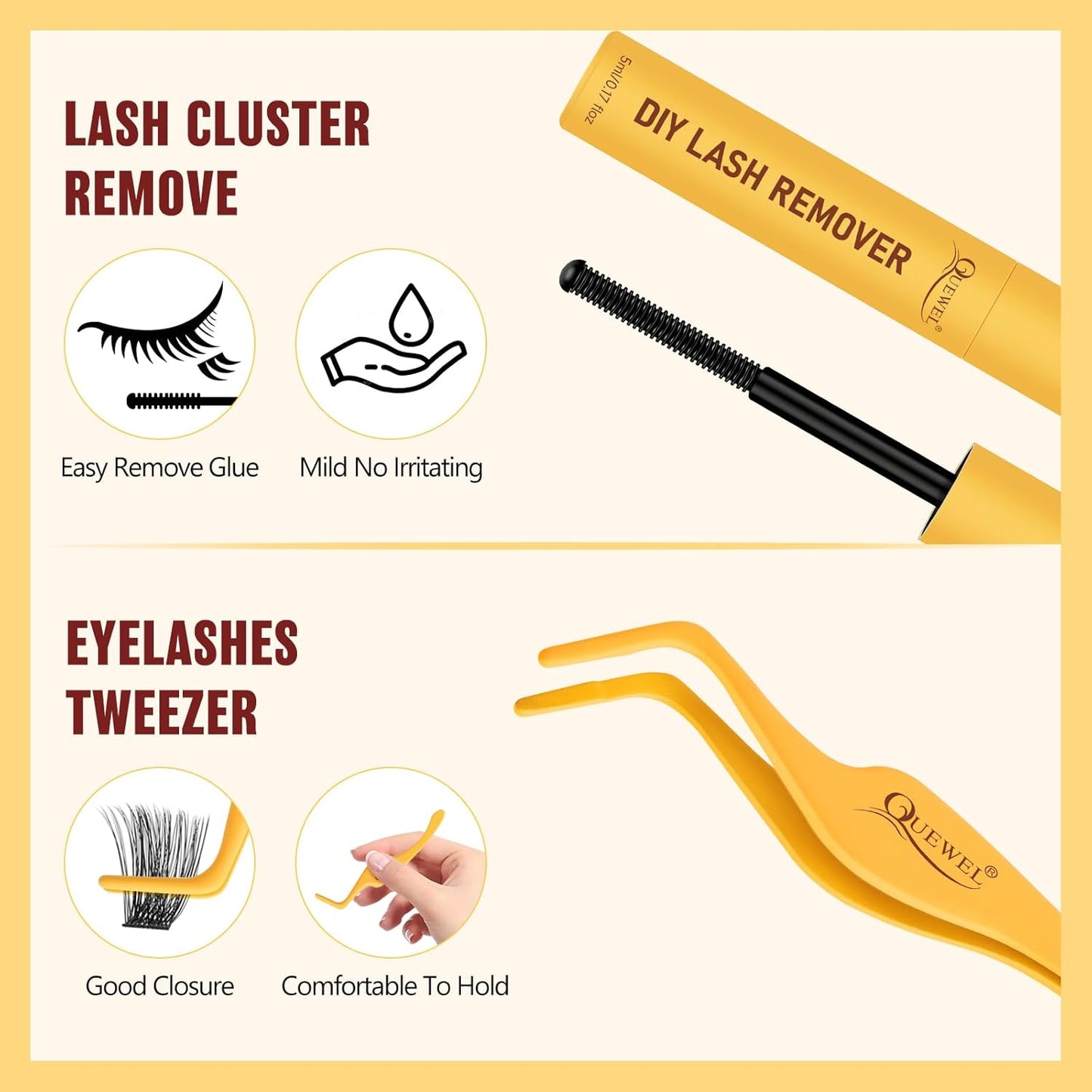 QUEWEL Lash Clusters Kit, Lashes Clusters Bond and Seal Waterproof, Eyelash Clusters Applicator Tool with Cluster Lashes Glue Remover for Natural Look DIY At Home(ZS-H01-kit)