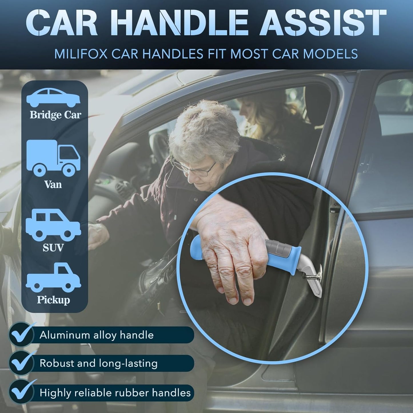 Car Door Handle for Elderly Car Handle Assist Support, Portable Auto Grab Handles for Handicap Seniors, Light Blue and Grey