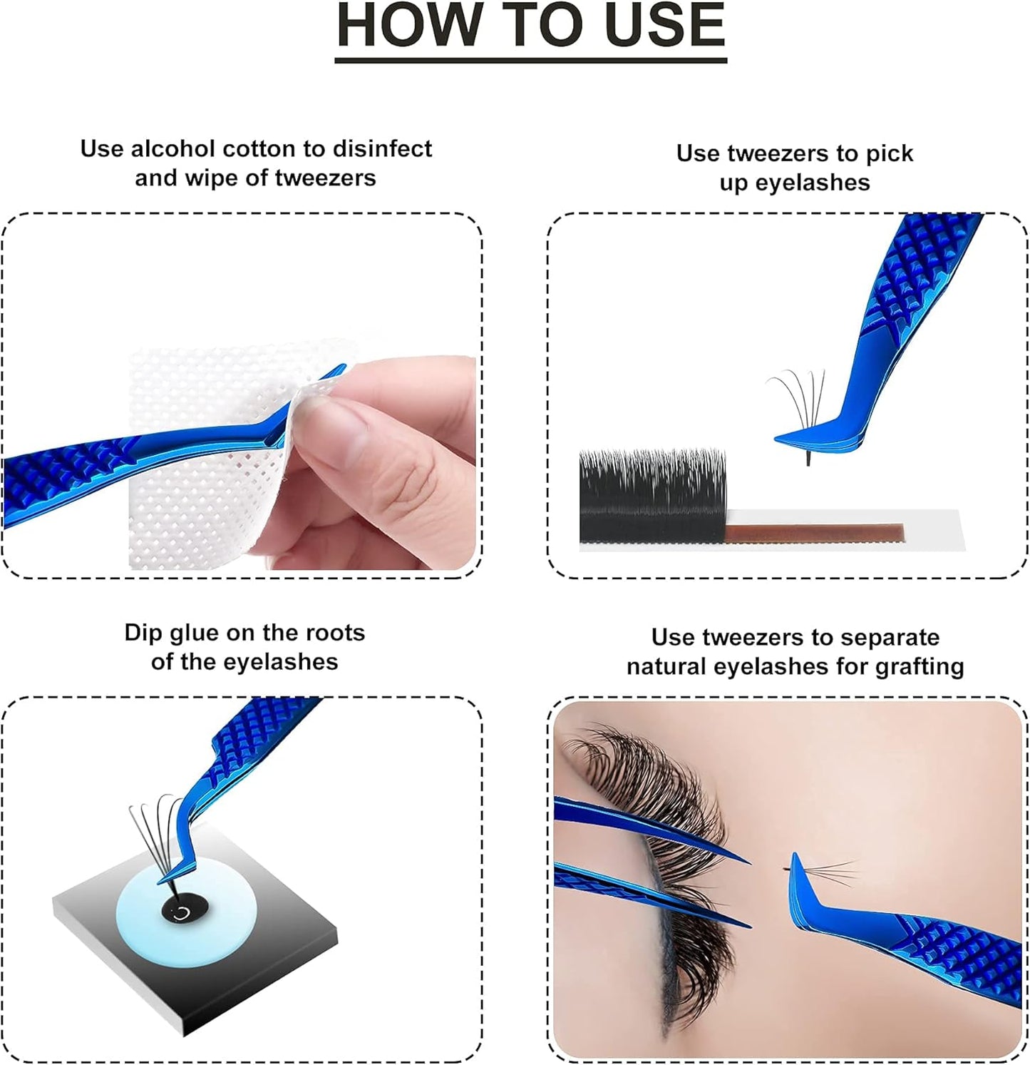 SIVOTE Eyelash Extension Tweezers Fiber Tips Japanese Steel, Set of 6 – Curved, Dolphin, 90° 45° Volume Boot & Slight Curved Tweezer – Professional Lash Tweezers for Lash Extensions Blue