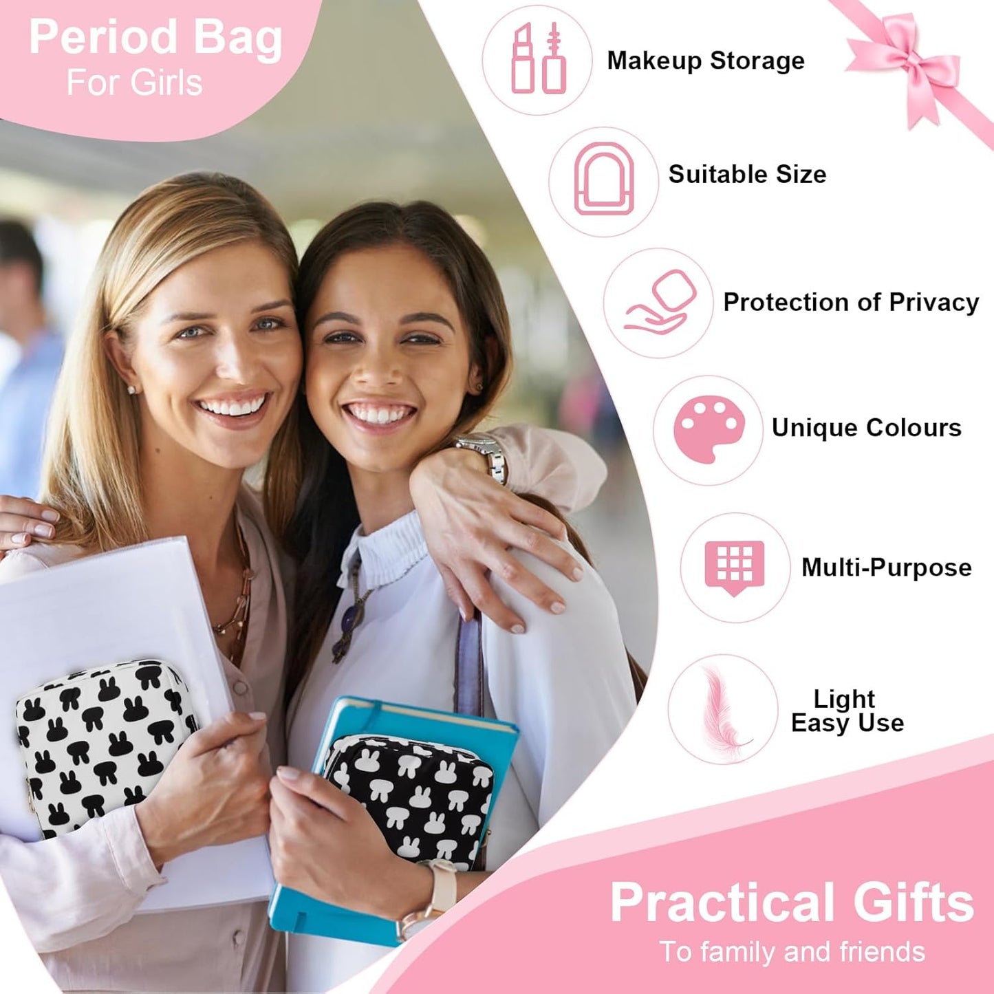Desing Wish Period Bag Pouch Soft Cloth Sanitary Napkin Storage Bag Portable Menstrual Pad Pouches Tampon Holder for Purse First Period Kit for Girls 9-12 (White Rabbit)
