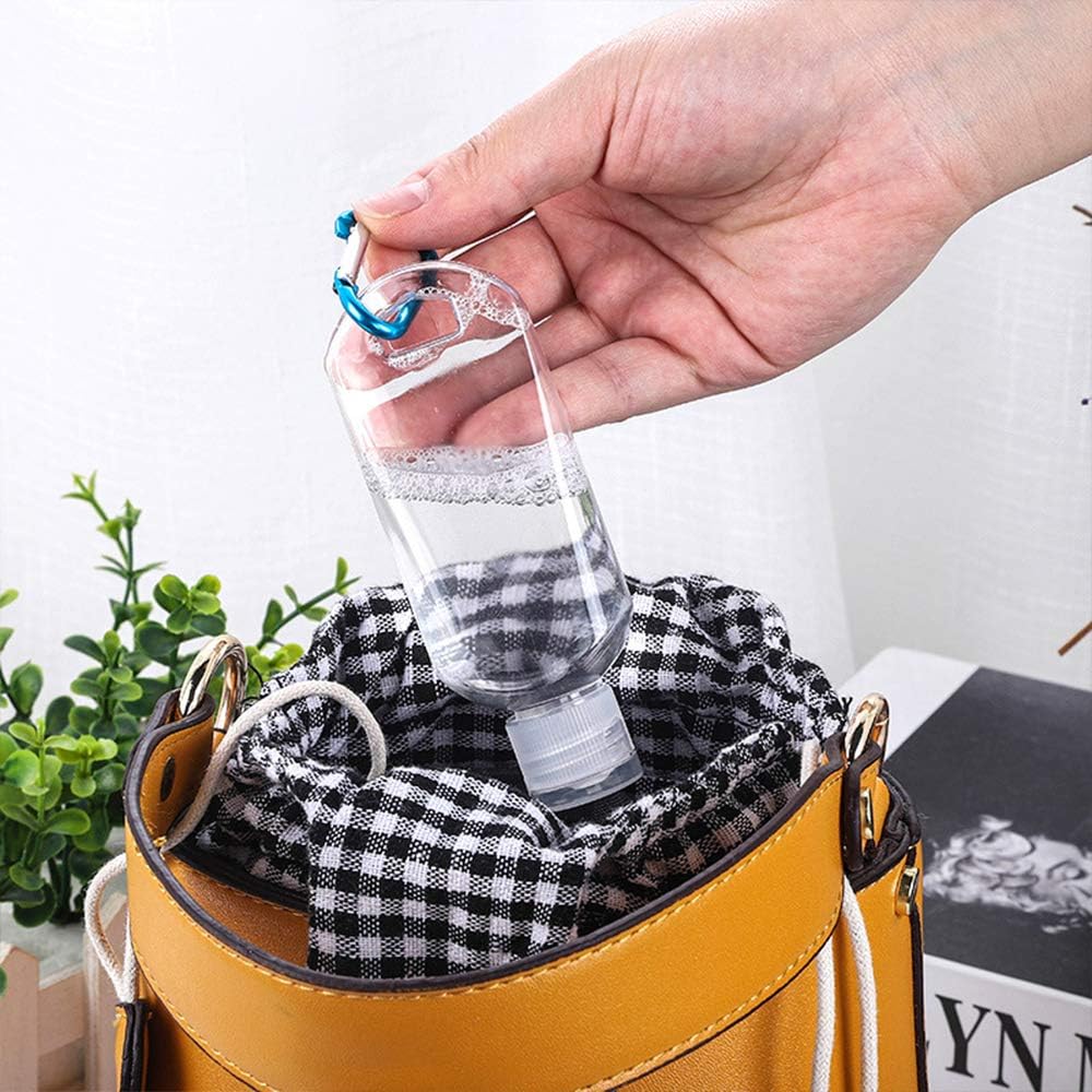 5 Pack Refillable Travel Plastic Bottles Containers with Clip Hand Sanitizer Travel Size Holder with Keychain Empty Bottles for Kids and Adult