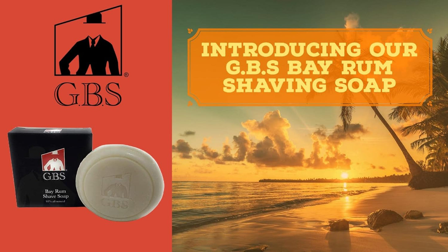 G.B.S 97% All Natural Shave Soap - Creates a Rich Lather Foam for Wet Shaving Experience (3 Pack Bay Rum) Birthday Gift