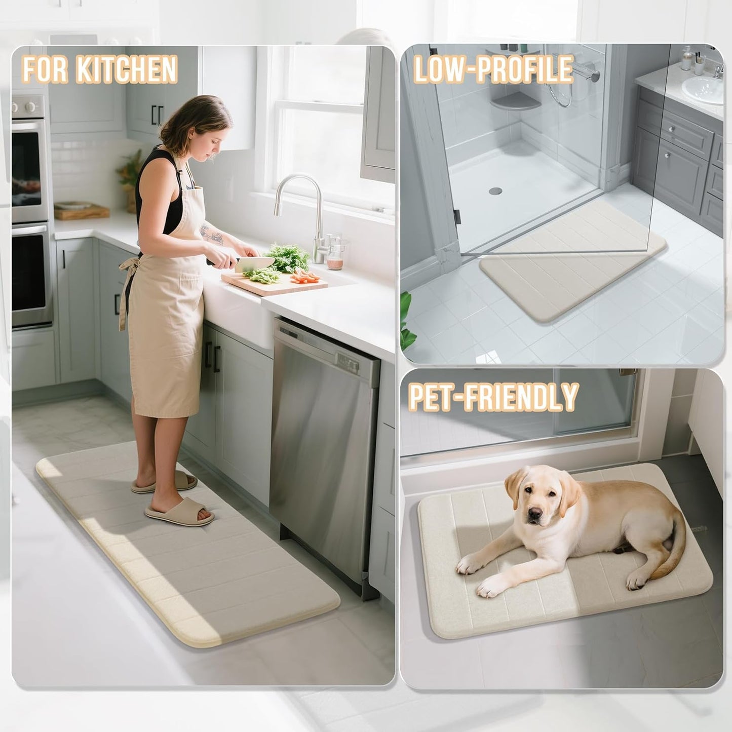 Yimobra Bathroom Runner 60"x24", Non Slip Memory Foam Bath Mat, Super Soft Water Absorbent Hallway Carpet, Machine Washable Rug for Vanity Tub Shower, Cream