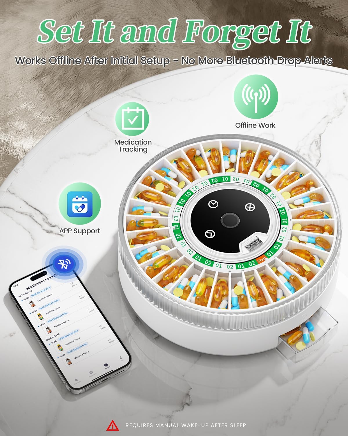 Colorwing® 2025 Smart Pill Dispenser for Seniors - 31-Slot Automatic Medication Organizer with Bluetooth Alarms, Fingerprint & Mechanical Dual Lock, Daily Timed Dispenser (Elderly-Friendly Design)