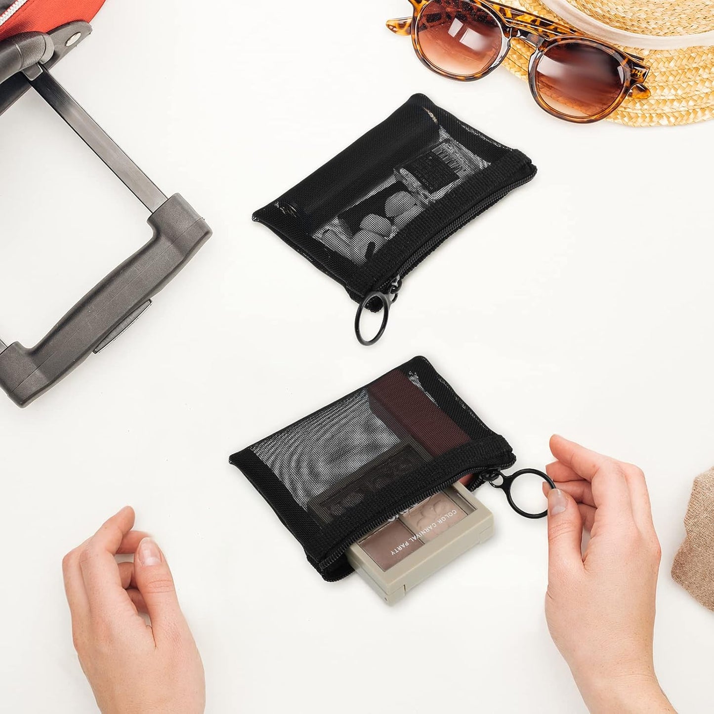 Frienda 10 Pcs Small Mesh Bags with Zipper Mini Zipper Mesh Bags Nylon Cosmetic Coin Purse Pouches Portable Reusable Storage Pouch with Keychain for Women Home Travel(3 x 4 Inch,Black)