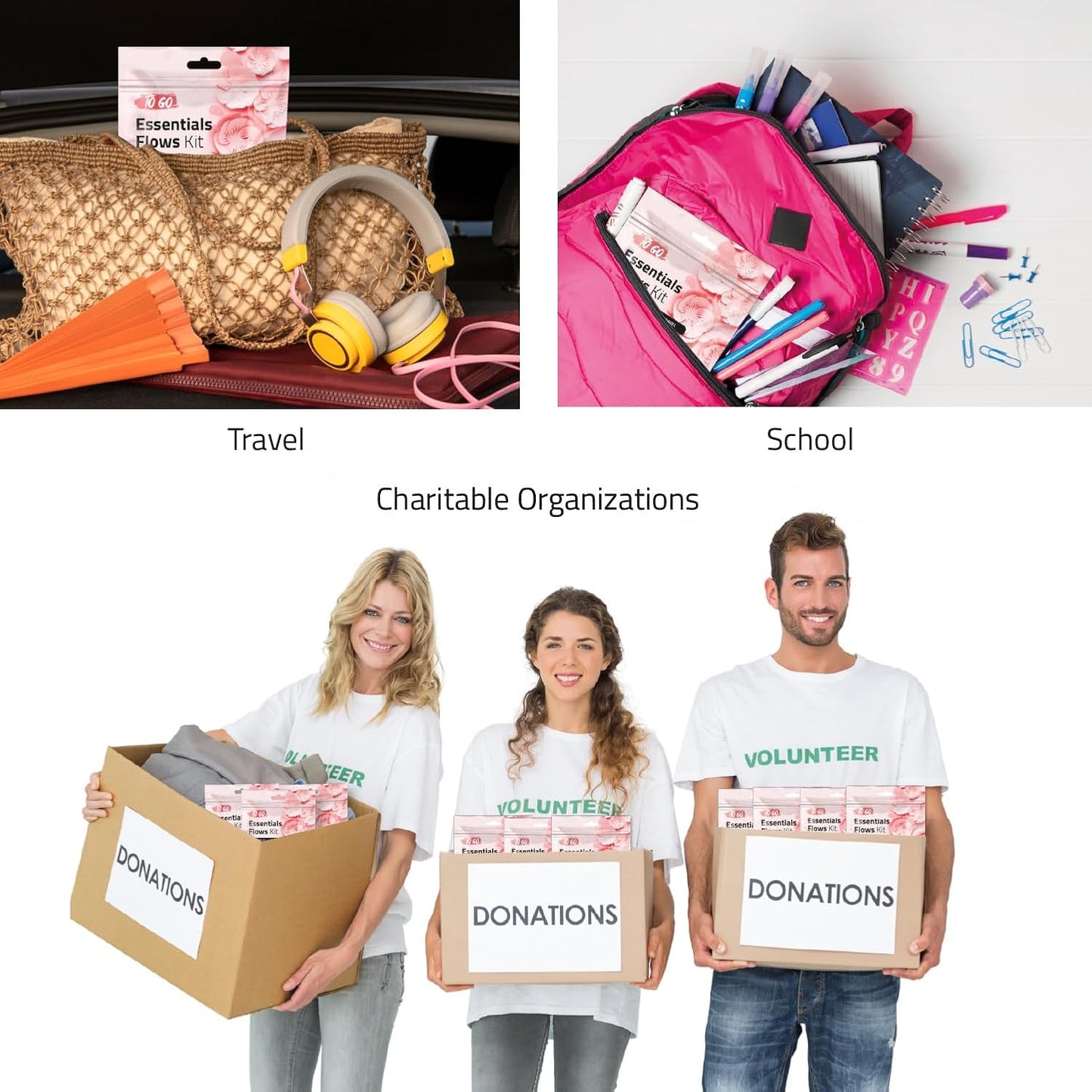 pH Advantage Essential Flows Period Kit (10 Pack) - 3 Pantyliners, 2 Maxi Pads & Feminine Wipe | Hygiene Essentials for School, First Period (Orange)