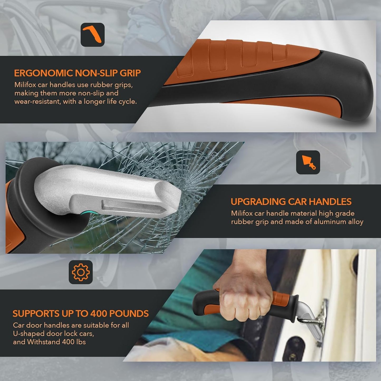 Car Door Handle for Elderly Car Handle Assist Support, Portable Auto Grab Handles for Handicap Seniors, Black and Orange