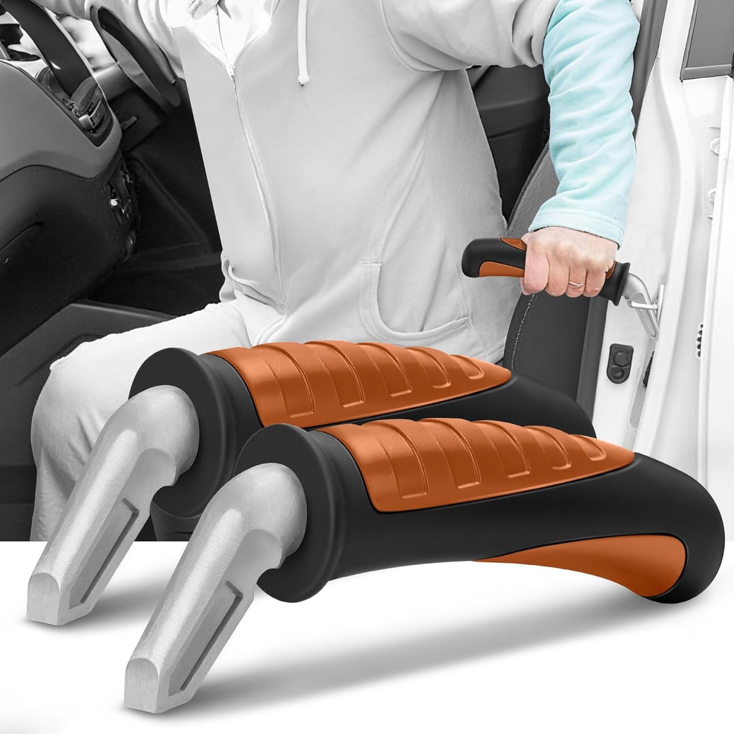 NINEMAX Car Door Handle for Elderly Car Handle Assist Support, Auto Grab Handles, Portable Car Door Cane for Seniors, Handicap (Black, Brown 2 pcs)