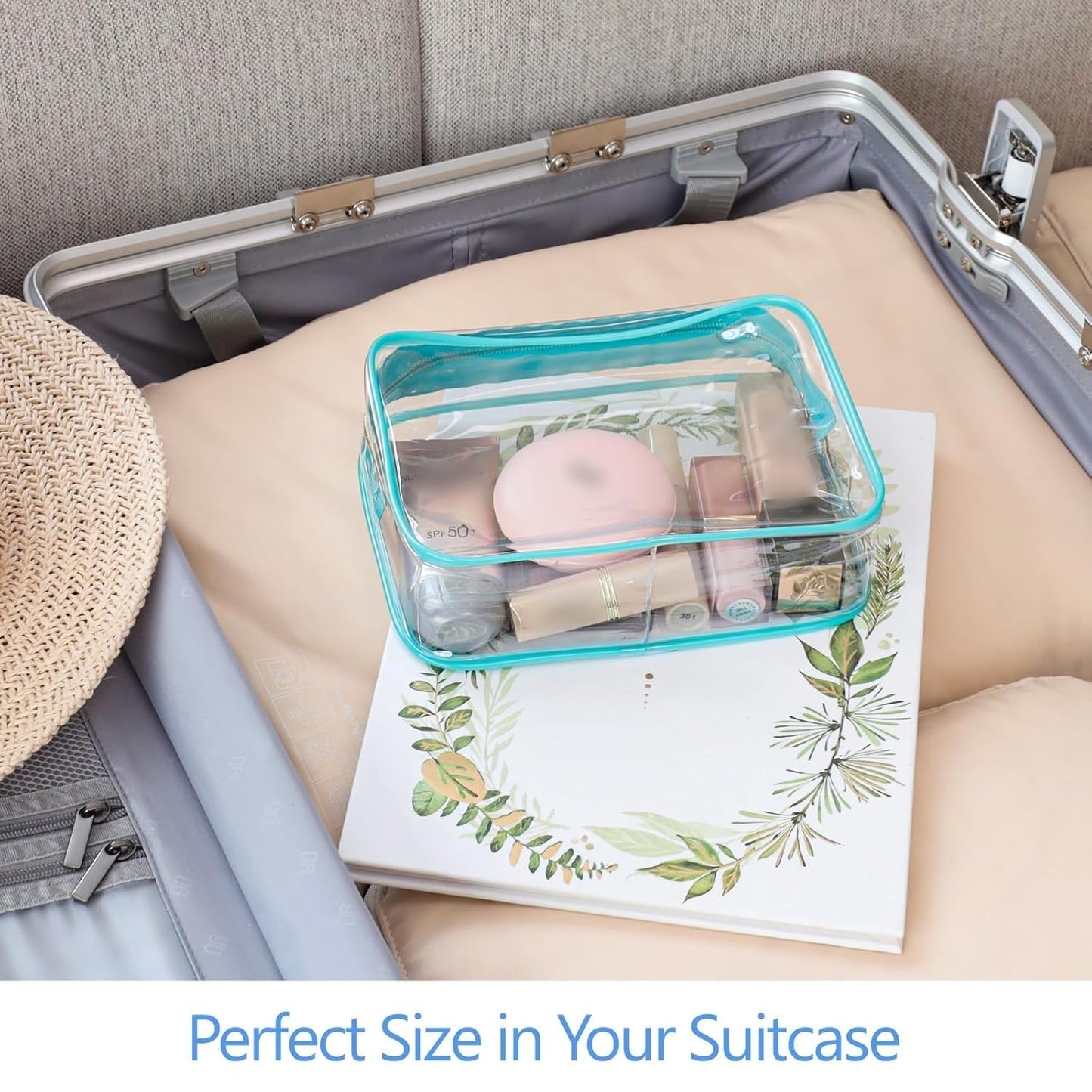 PACKISM Clear Makeup Bag - 3 Pack TSA Approved Toiletry Bags Clear Toiletry Bags for Traveling, Airport Carry on Compliant Bag, Green