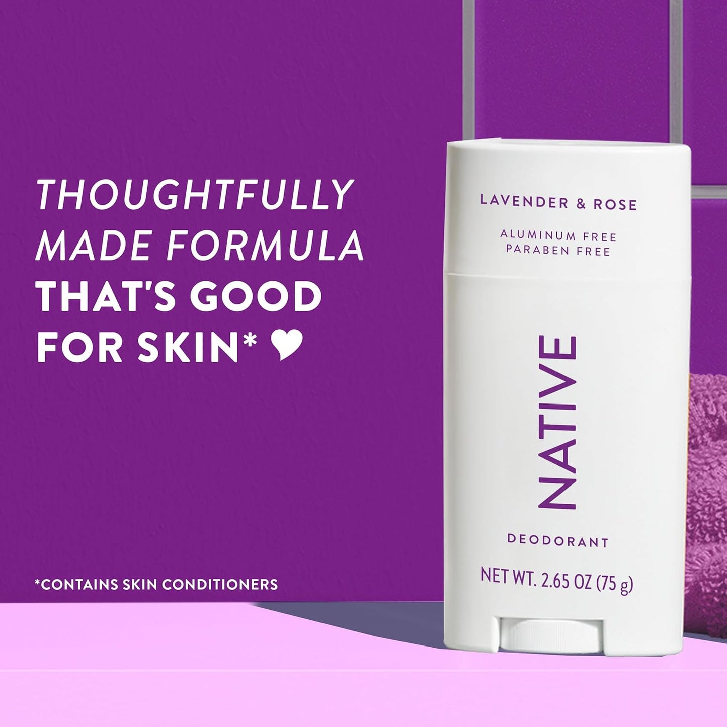 Native Aluminum-Free Clean Deodorant with Natural Derived Ingredients, 72HR odor control | Deodorant for Women and Men, With Baking Soda, Coconut Oil, Shea Butter | Lavender & Rose