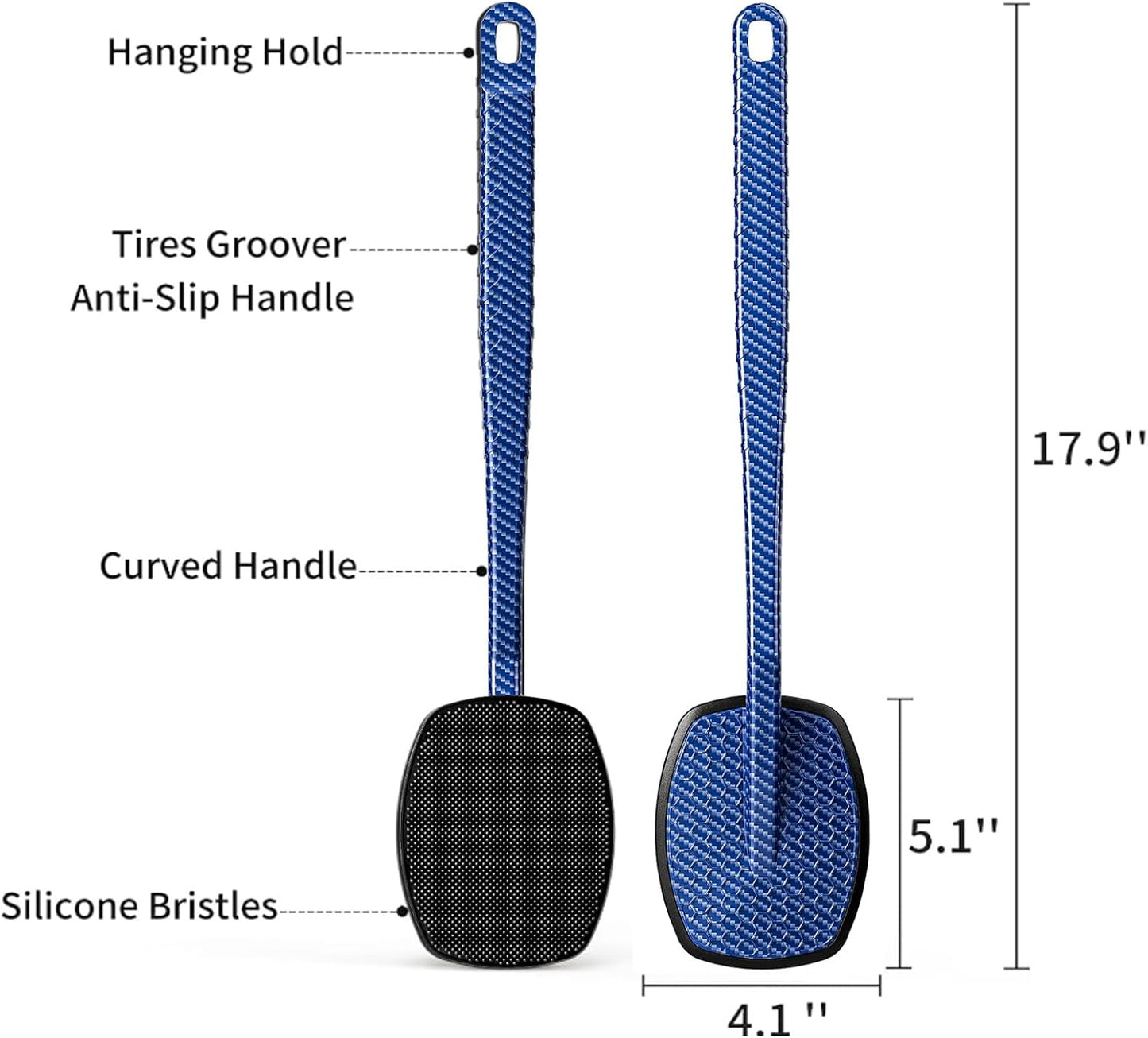 New Camo Fiber-Blue Silicone Back Scrubber for Shower,Back Shower Brush with Long Handle Back Scrubber for Men and Women