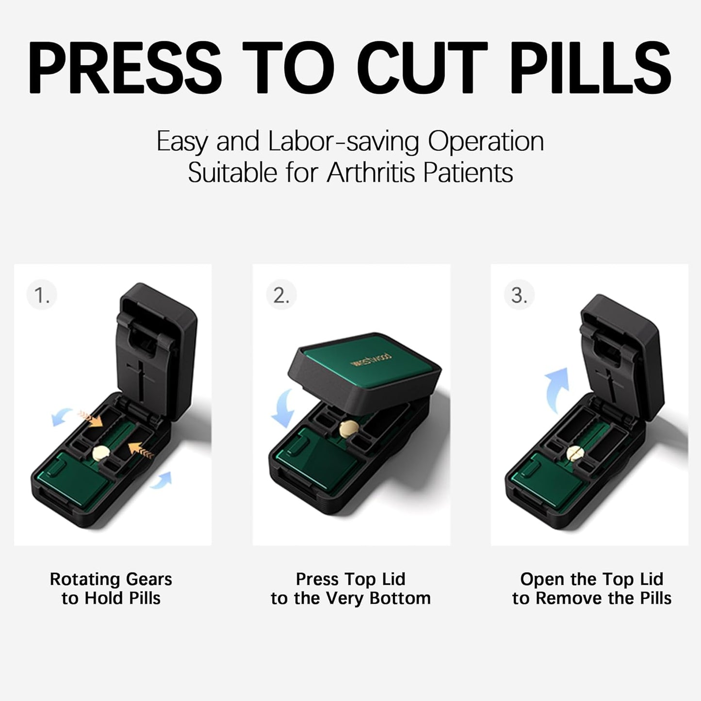 Pill Cutter Splitter for Small and Tiny Pills, 1/2 1/4 Pill Cutter for Small or Large Pills, Pill Splitter for Multiple Pills at a Time with Centering Device and Stainless Steel Blade (Green)