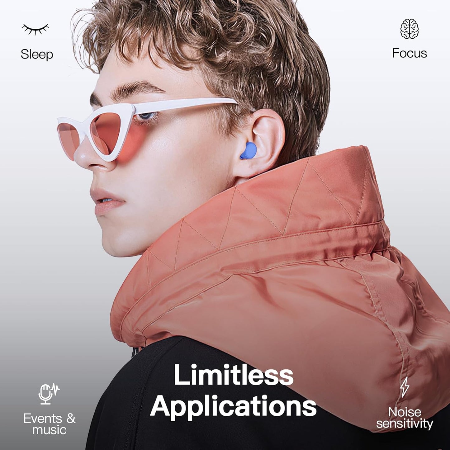 Ear Plugs for Sleeping 45dB Noise Cancelling Ear Plugs for Concerts, Focus, Travel, Work Silicone Hearing Protection Earplugs with 8 Tips (XS-L) Reusable Noise Reduction Ear Plug for Snoring Blue