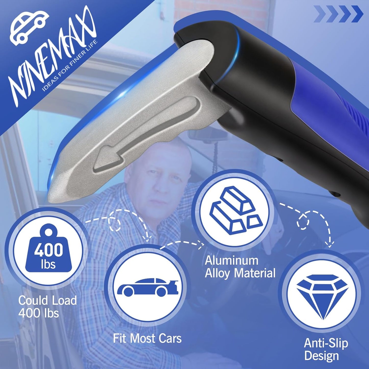 NINEMAX Car Door Handle for Elderly Car Handle Assist Support, Auto Grab Handles, Portable Car Door Cane for Seniors, Handicap (2 pcs)