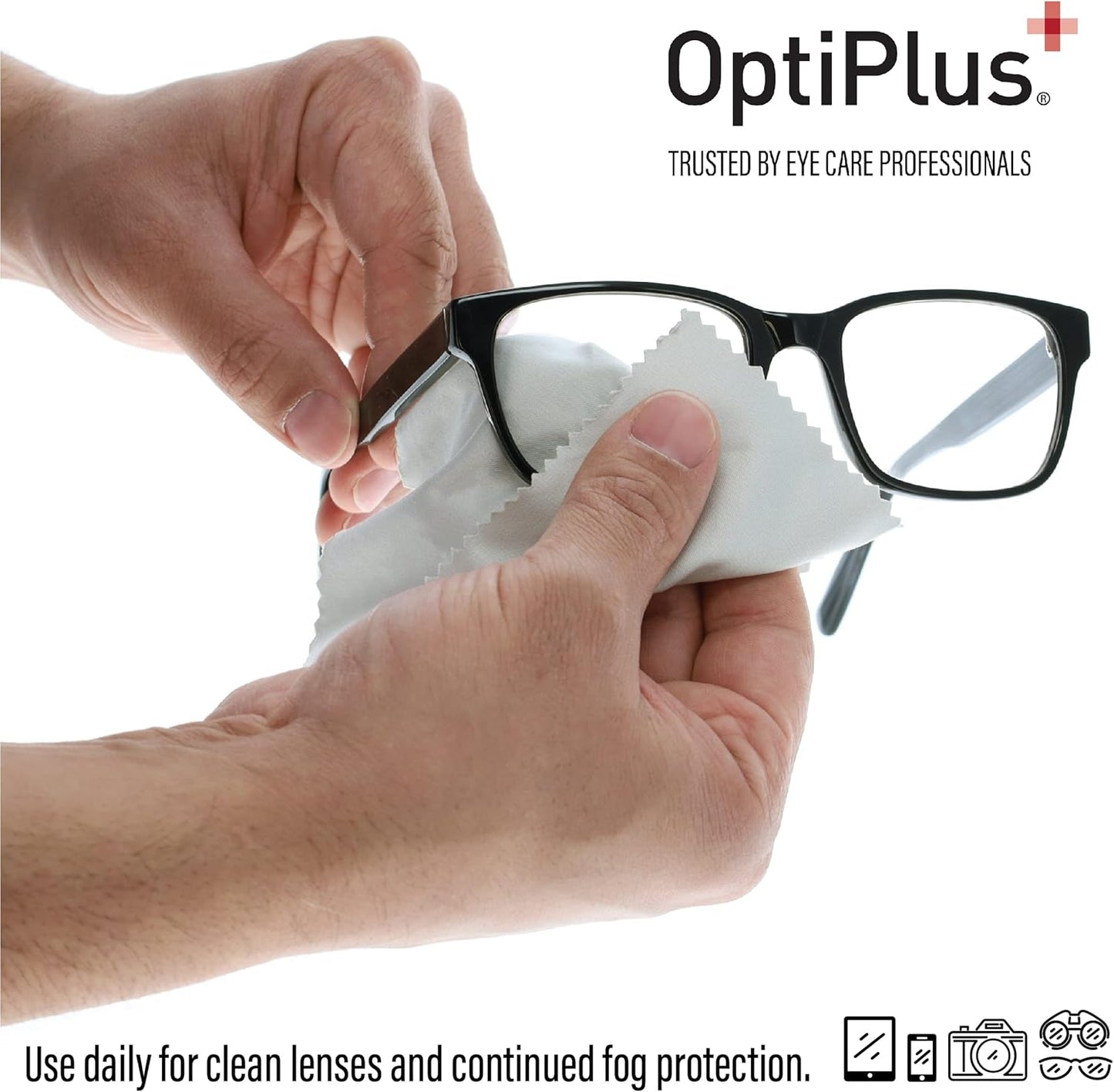 OptiPlus Anti Fog Cloth for Eyeglasses, Goggles, and Shields | Premium Reusable Anti-Fog Treatment | 10 Cloths 1000 uses | Anti-Fog for All Lenses - 10 Pack