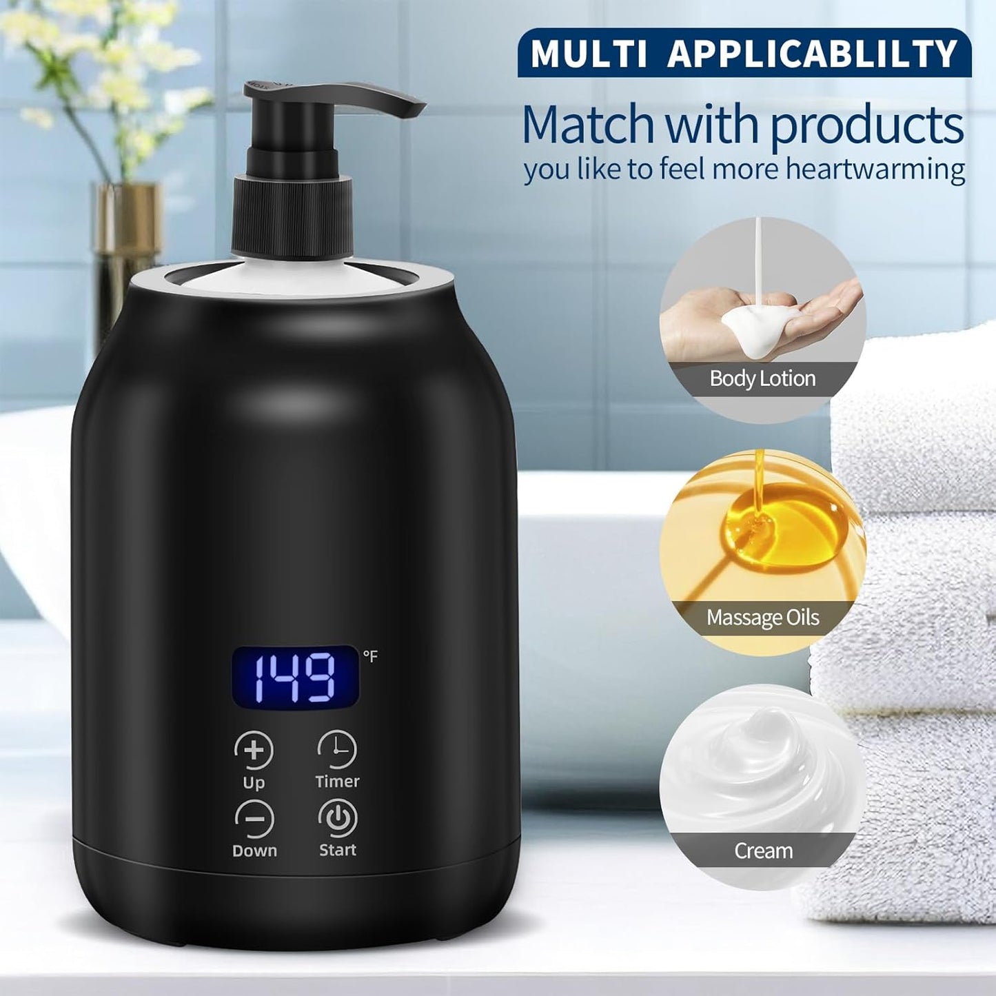 Massage Oil Warmer, Yofuly Electric Massage Oil Digital Heater with Two Oil Bottles, Portable Body Lotion Warmer Cream Heated Dispenser for SPA, Salon and Home Use, Black