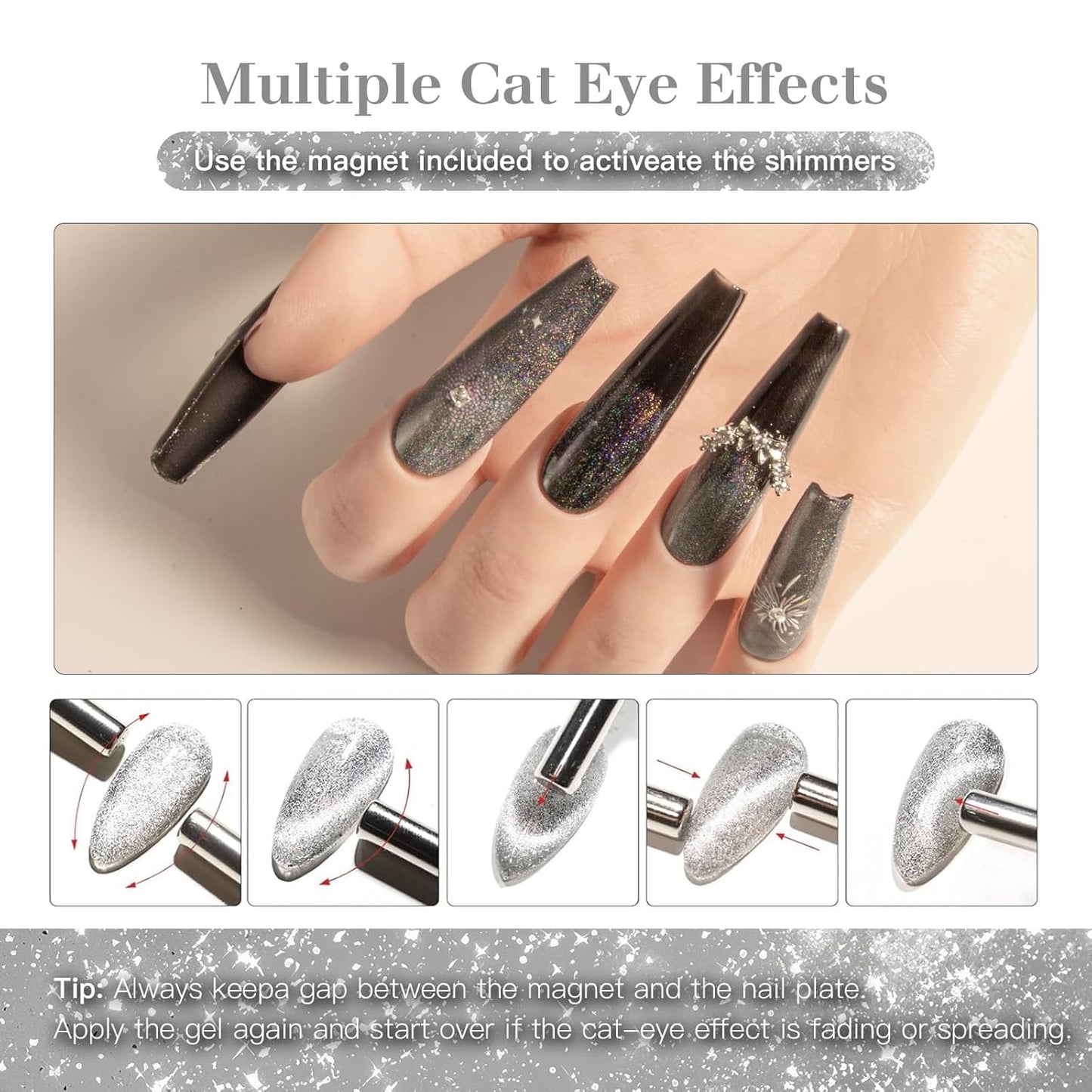 Cat Eye Gel Nail Polish with Magnet Stick, 15ml Magnetic Gel, Create Stunning Cat Eye Effects for DIY Manicures, Long-Lasting, Salon-Quality Finish, Rainbow Beam