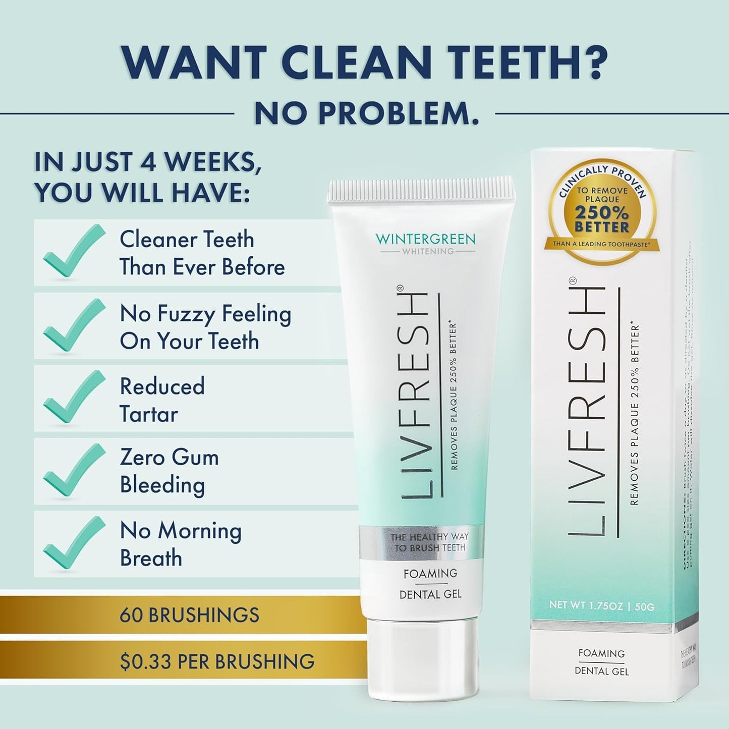 Toothpaste Gel, Clinically Proven to Remove Plaque 250% Better, Improves Gum Health 190% Better, Prevents & Reduces Tartar, Freshens Breath, SLS Free Dental Gel, Wintergreen, 2 Pack