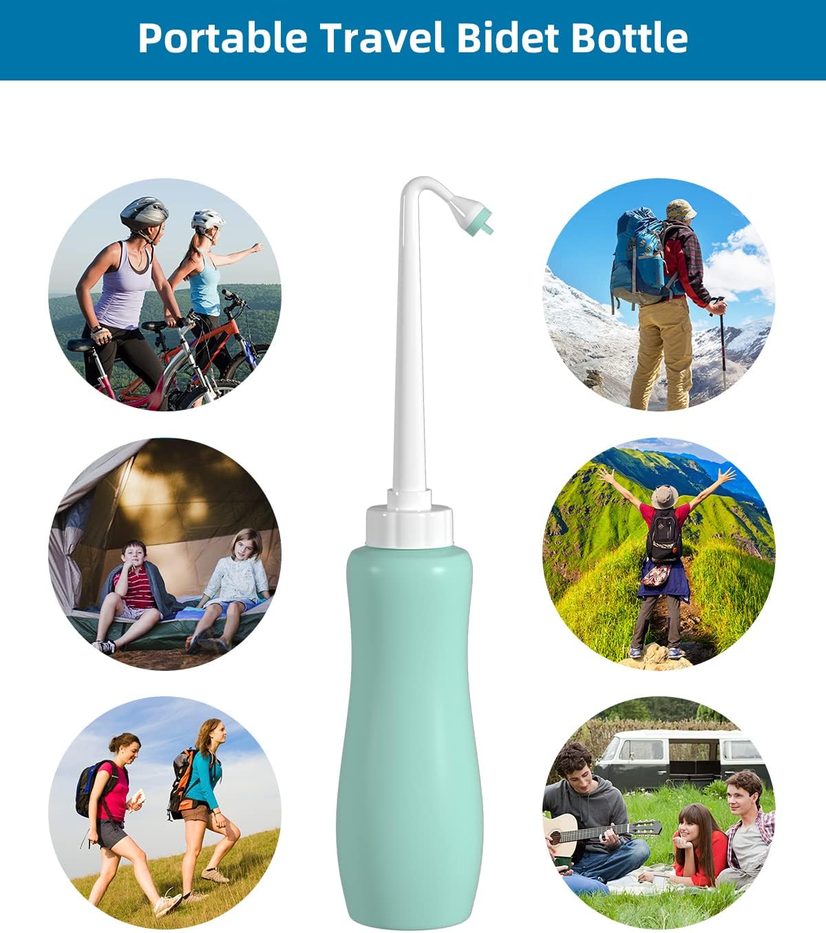 Hibbent Portable Bidet Sprayer and Travel Bidet with Hand Held Bottle for Personal Cleansing, Extended Nozzle Spray for Childbirth, Personal Hygiene, Outdoor, Camping with Travel Bag- 22oz/ Green