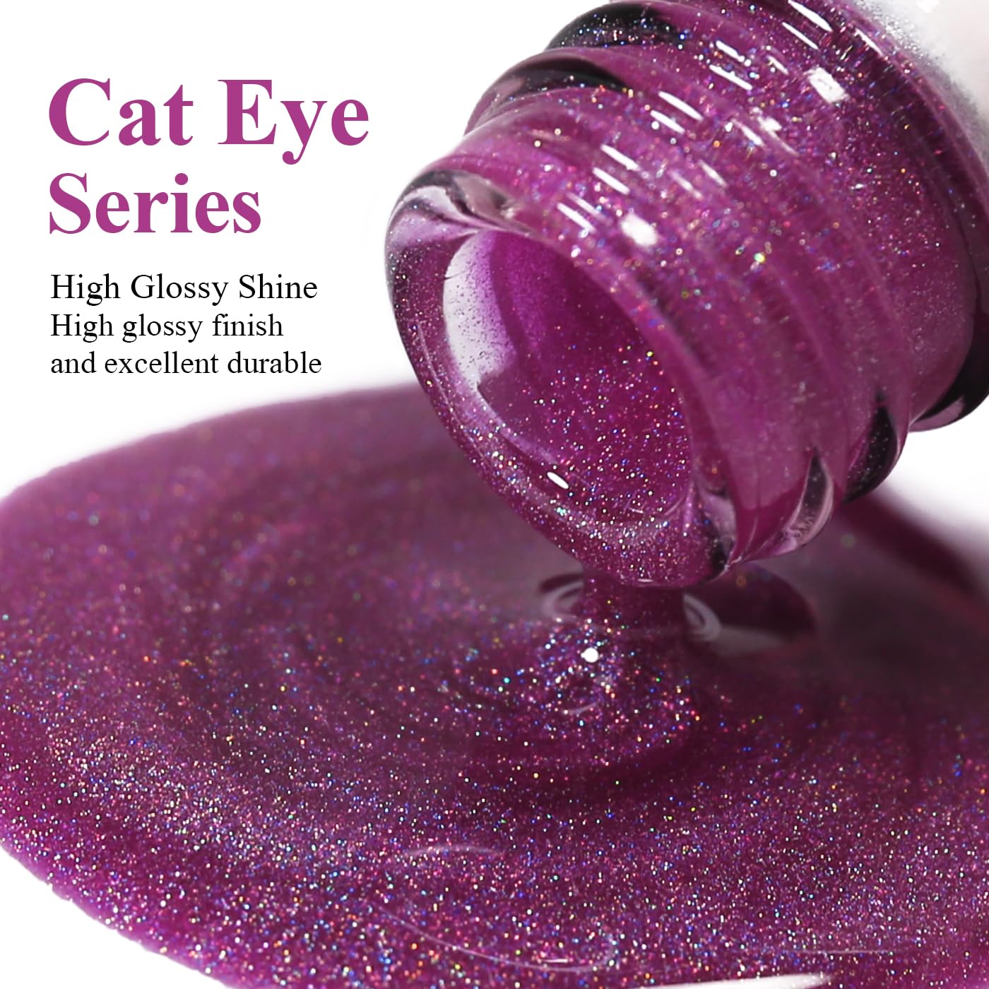 Imtiti Cat Eye Gel Nail Polish, Pink Rainbow Holographic Magnetic Gel Polish With Magnet Glittery Iridescent Galaxy Nail Gel Polish Spring Summer Gel Polish Kit Soak Off UV Led 10ML