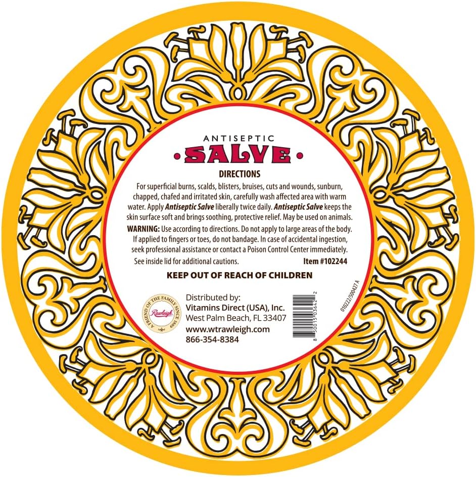 Rawleigh Antiseptic Salve Iconic Yellow Big Tin: 4.5 oz, Multi-Purpose Ointment Soothes Cuts, Bruises, Irritations, with Turpentine, Phenol, Cottonseed Oil & Paraffin, Original Formula - Pack of 6