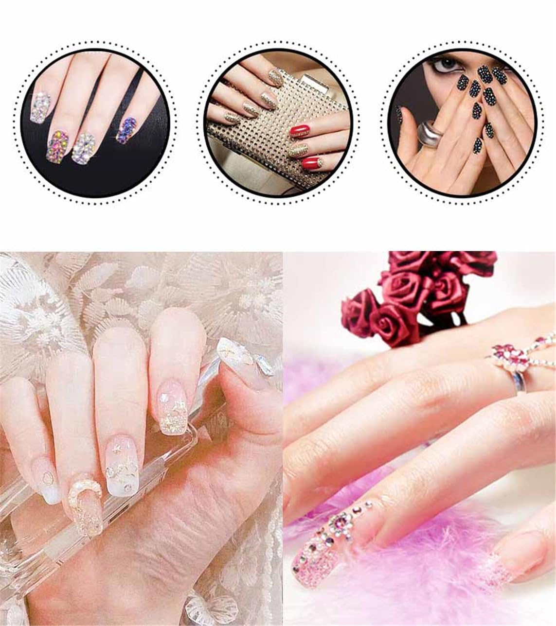 1440 Pcs SS20 5mm Flatback Rhinestones for Nails Art Crafts Glitter Round Shine Gems AB Crystals DIY Clothes Shoes (Black-Bottom RoseRed AB)