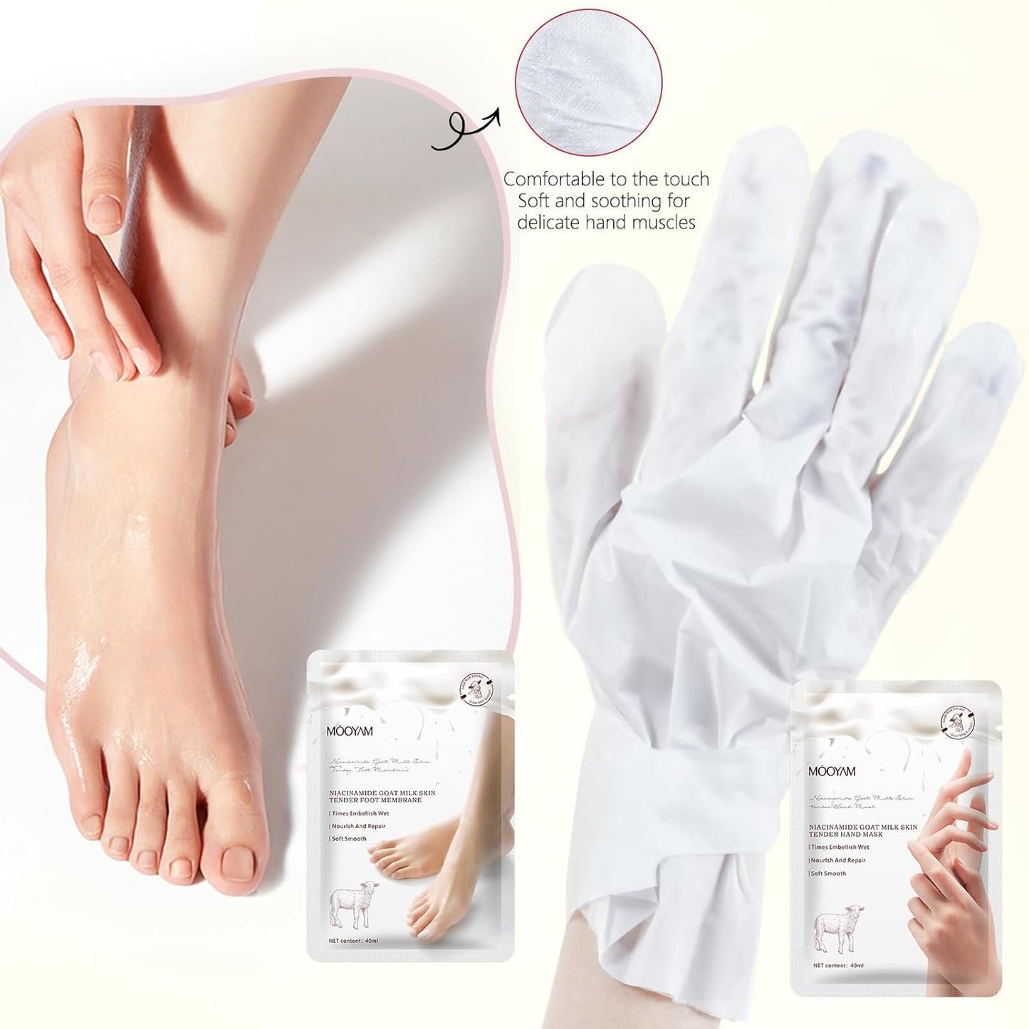 Hydrating Hand Foot Masks Set for Women Men,3 Pack Glove Mask for Dry Hand & 3 Pack Socks Mask for Dry Cracked Feet(Milk)