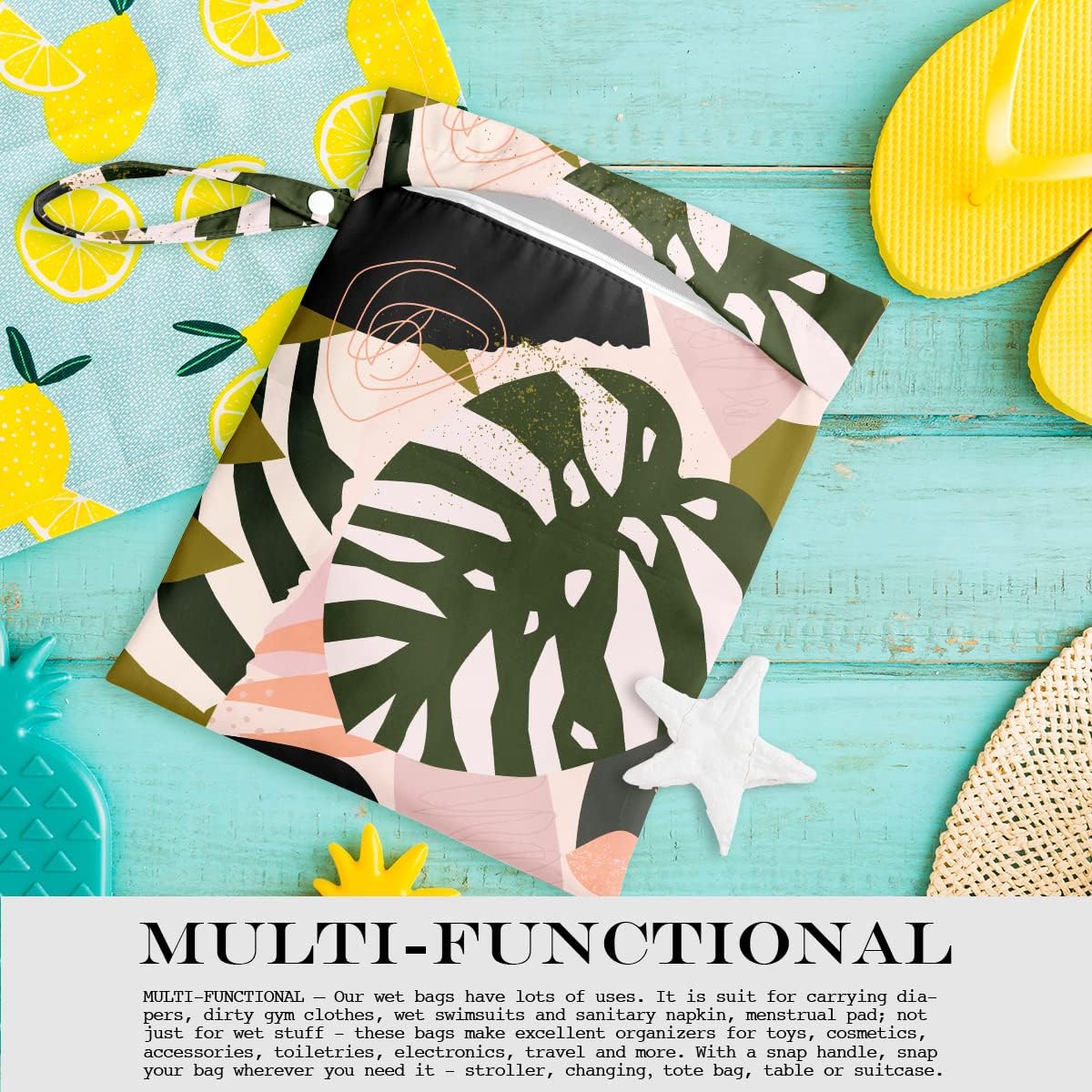 Wet Dry Bag for Swimsuit, Travel, Beach, Pool, Stroller, Diapers, Dirty Yoga Gym Clothes, Makeup Bag, Waterproof Tropical Palm Leaves Decor Jungle Palm Leaf Favors