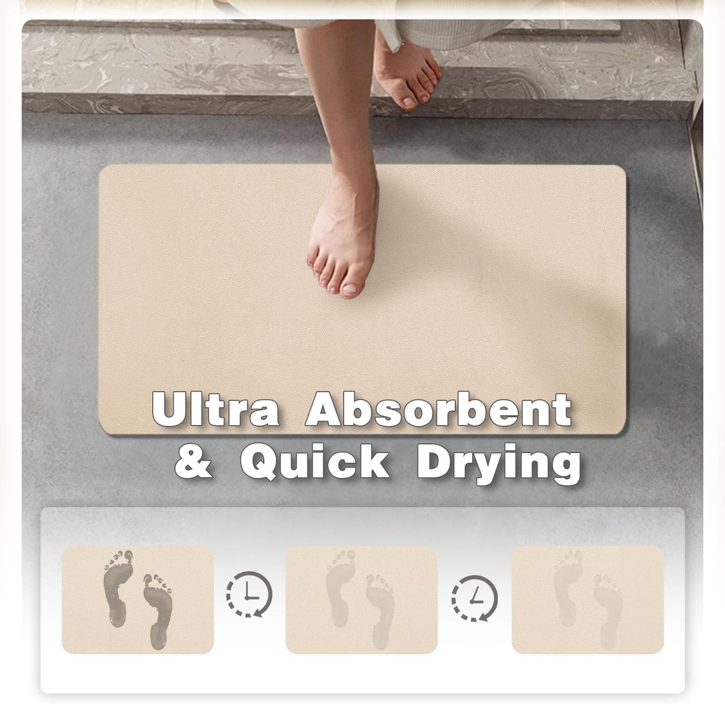 Bathroom Mat Quick Dry, Bathroom Rugs Non Slip Washable Thin Absorbent Bath Mat Fits Under Door Bathroom Floor Mat Perfect for Bath, Shower, or Sink 17"x59" Beige