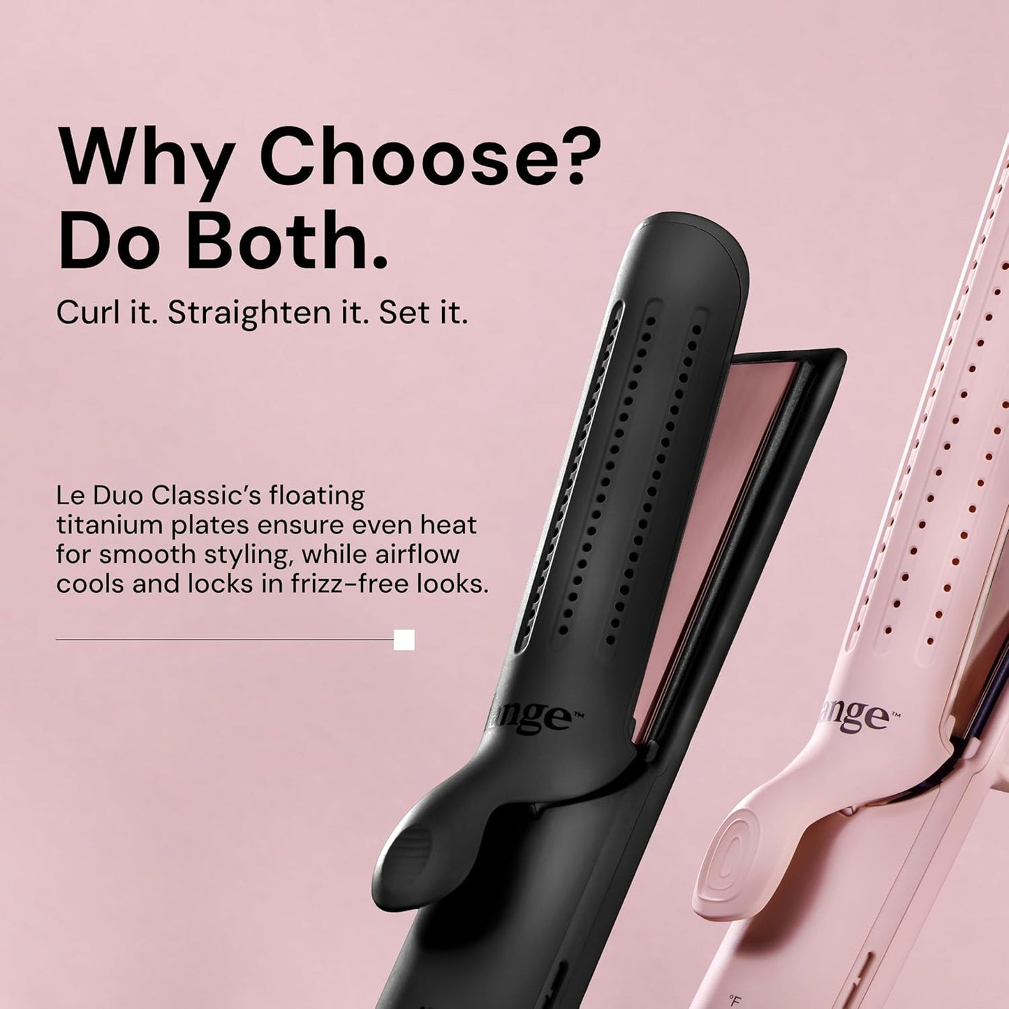 L'ANGE HAIR Le Duo Standard 360° Airflow Styler | 2-in-1 Curling Wand & Titanium Flat Iron Hair Straightener | Professional Hair Curler with Cooling Air Vents | Dual Voltage & Adjustable Temp (Black)