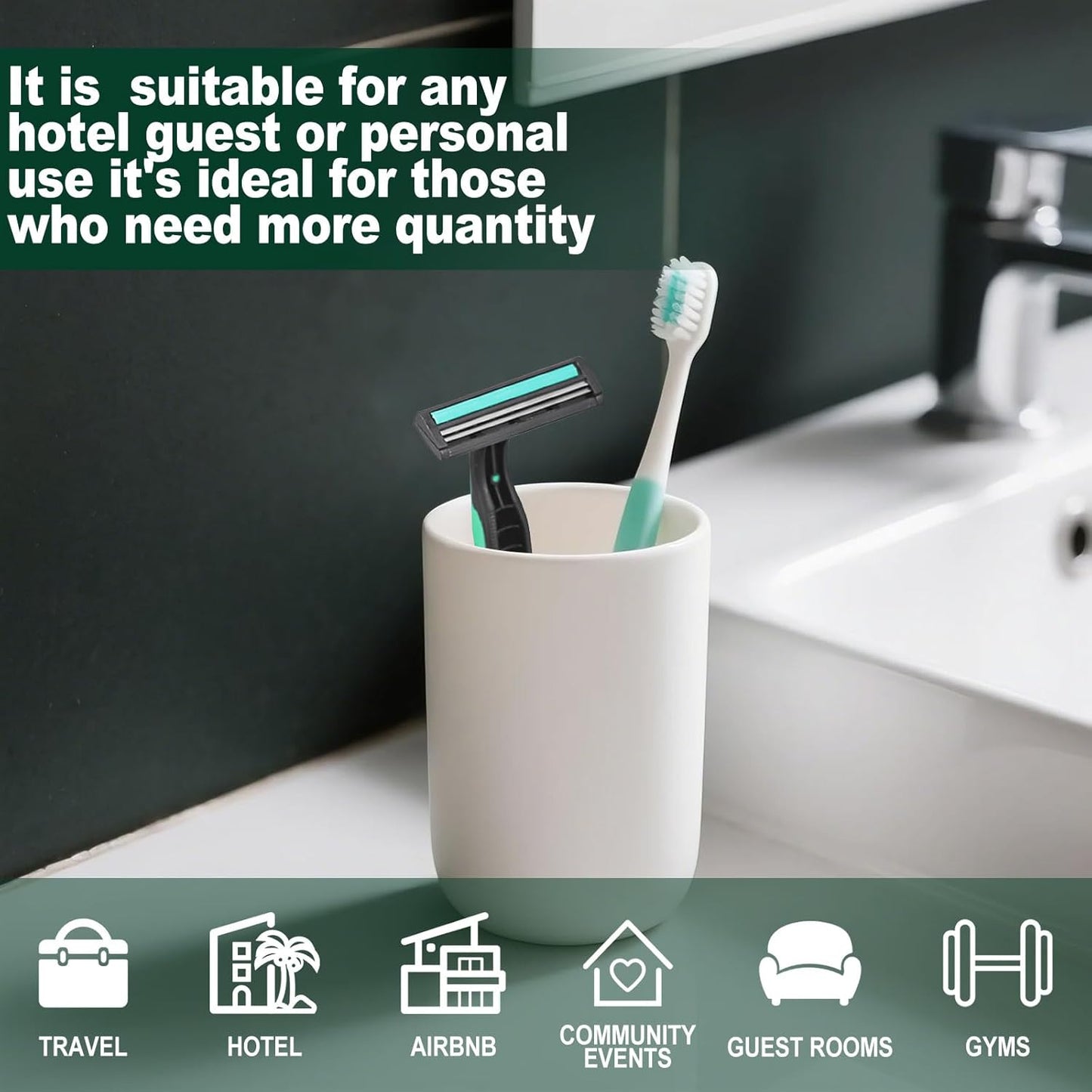 Disposable Twin Blade Razors in Bulk, Individually Wrapped - Clear Safety Cap, For Homeless, Hotel, Airbnb, Travel (pack of 200,green)