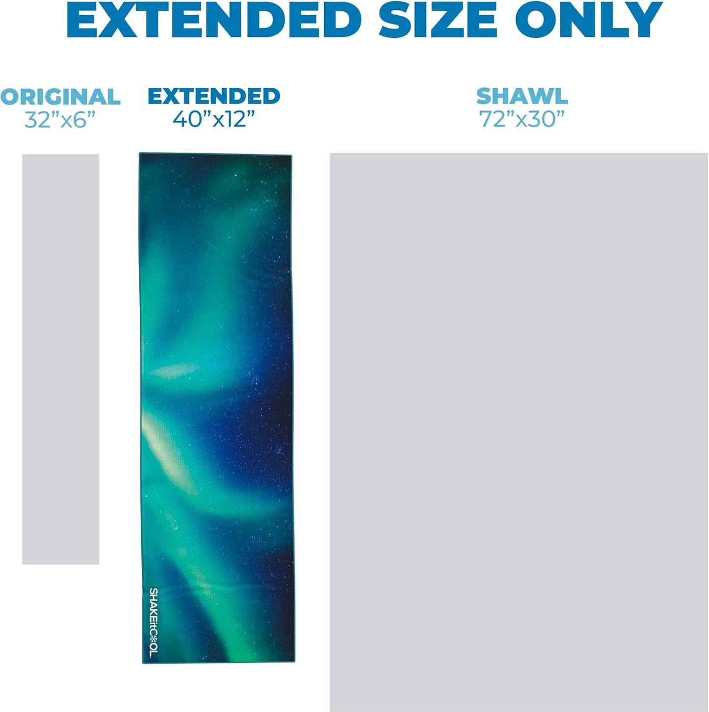 SHAKEitCOOL Extended Size Cooling Towel – Be Cool in Style - Heat Relief, Soft, Lightweight, Sun Protection, Easy Clean - Perfect for Biking, Hiking, Running, Yoga, Golf, Gardening - Alaskan Sky M