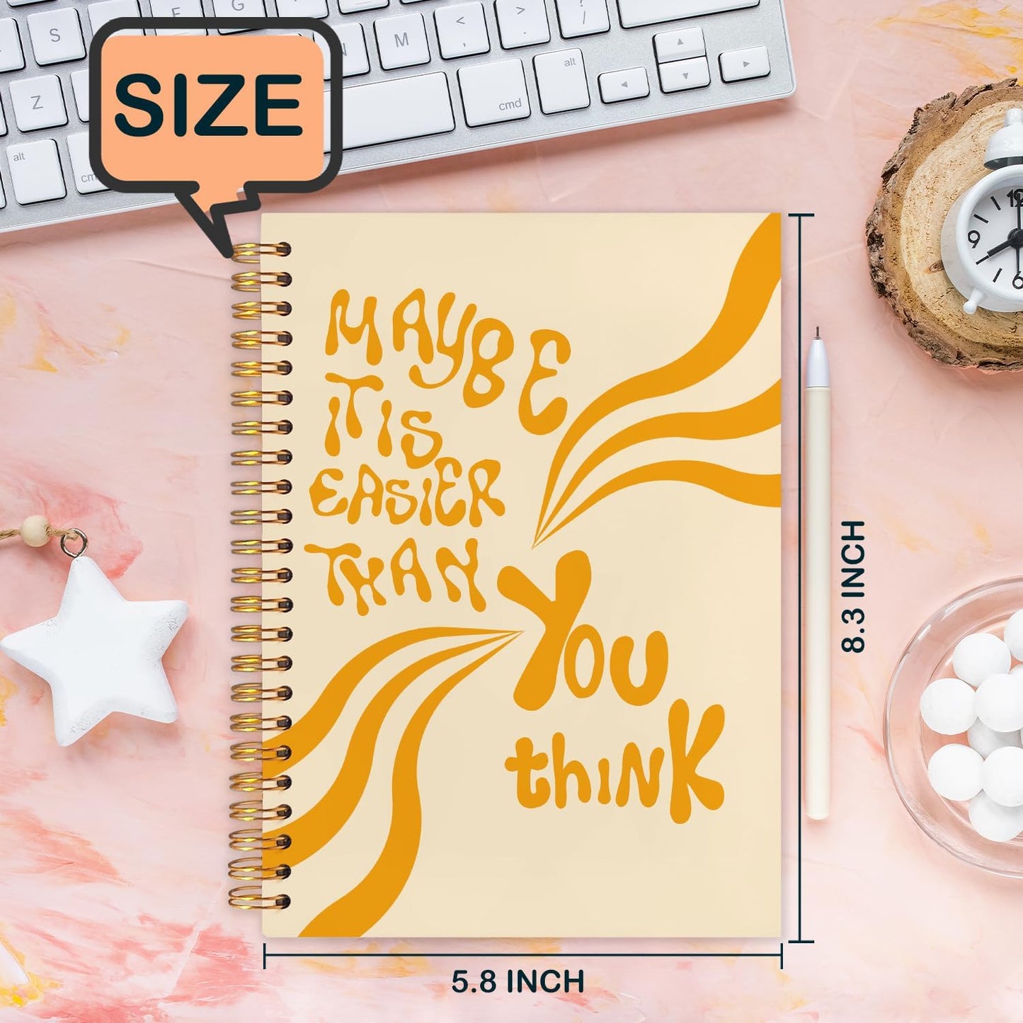 Abstract Orange Inspirational Spiral Journal Notebook 5.5x8.3in, Positive Affirmation Gifts, Maybe It Is Easier Than You Think Motivational Notebooks for Note Taking, Hardcover Notebook