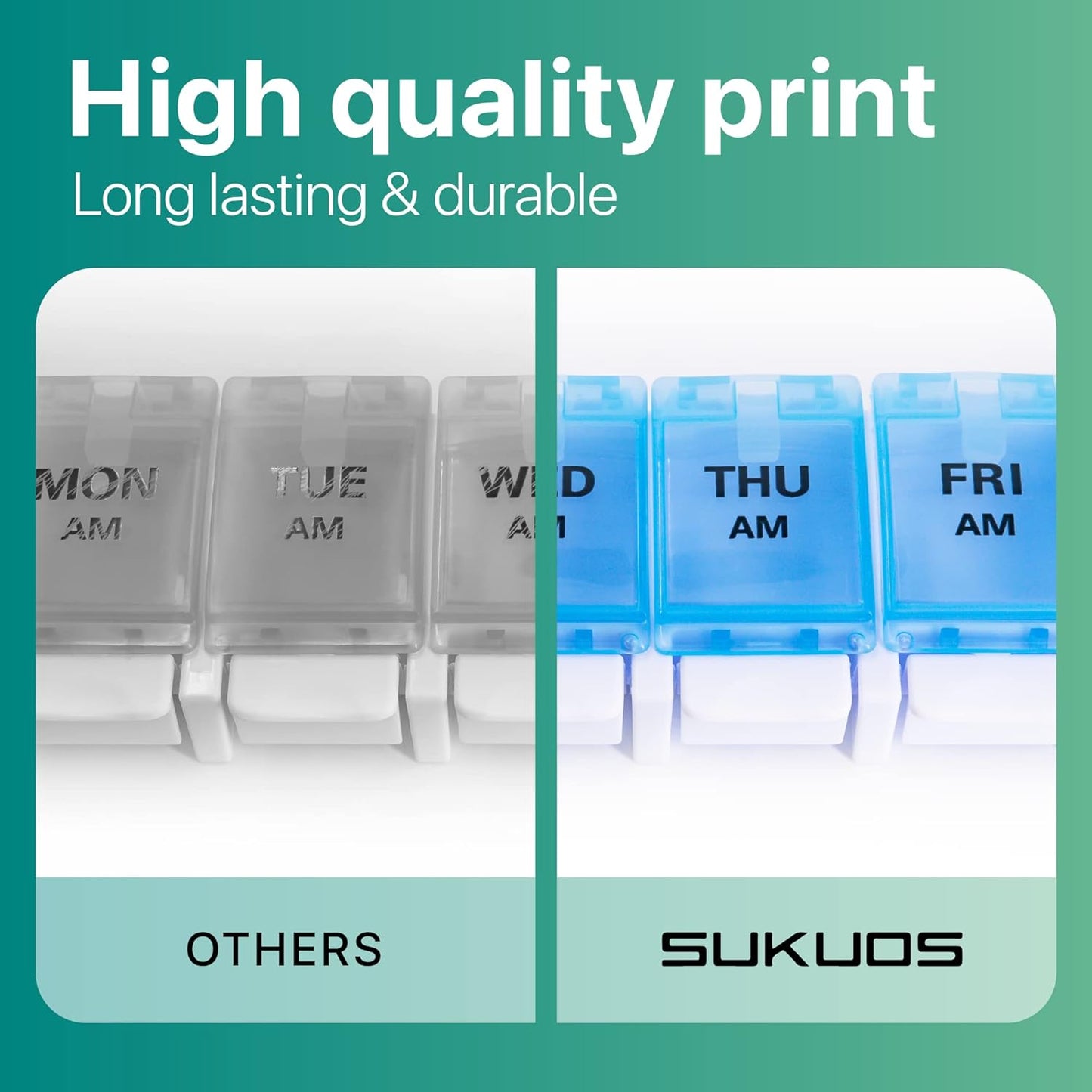 Sukuos AM PM Weekly 7 Day Pill Organizer, 2 Times A Day Pill Box with Arthritis Friendly Push Button, Medicine Cases for Vitamin/Fish Oil/Supplements, Easy to Clean (Purple&Blue)