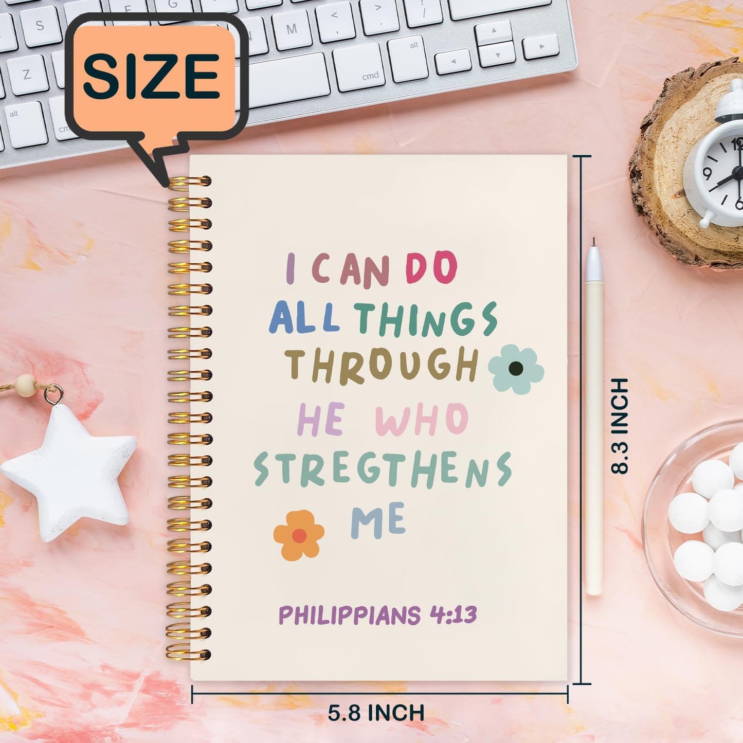 Christian Spiral Journal Notebook 5.5x8.3in, I Can Do All Things Through He Who Strengthens Me,Philippians 4:13 Bible Journal, Cute Floral Bible Notebooks for Note Taking, Hardcover Notebook