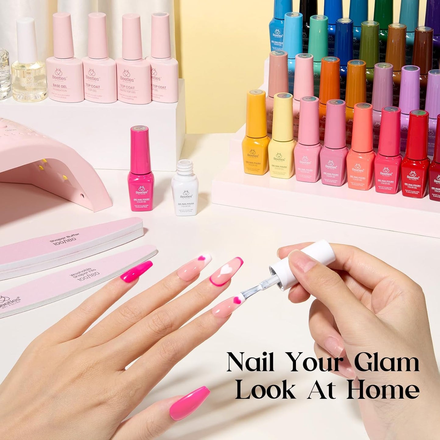 Beetles Gel Nail Polish Kit with U V Light - One Color One Bottle 35 Colors Mood Mosaic Collection Nail Polish Kit 68 Pcs Gifts for Women Girls with Top Base Coat Beauty Must Have DIY Salon Set