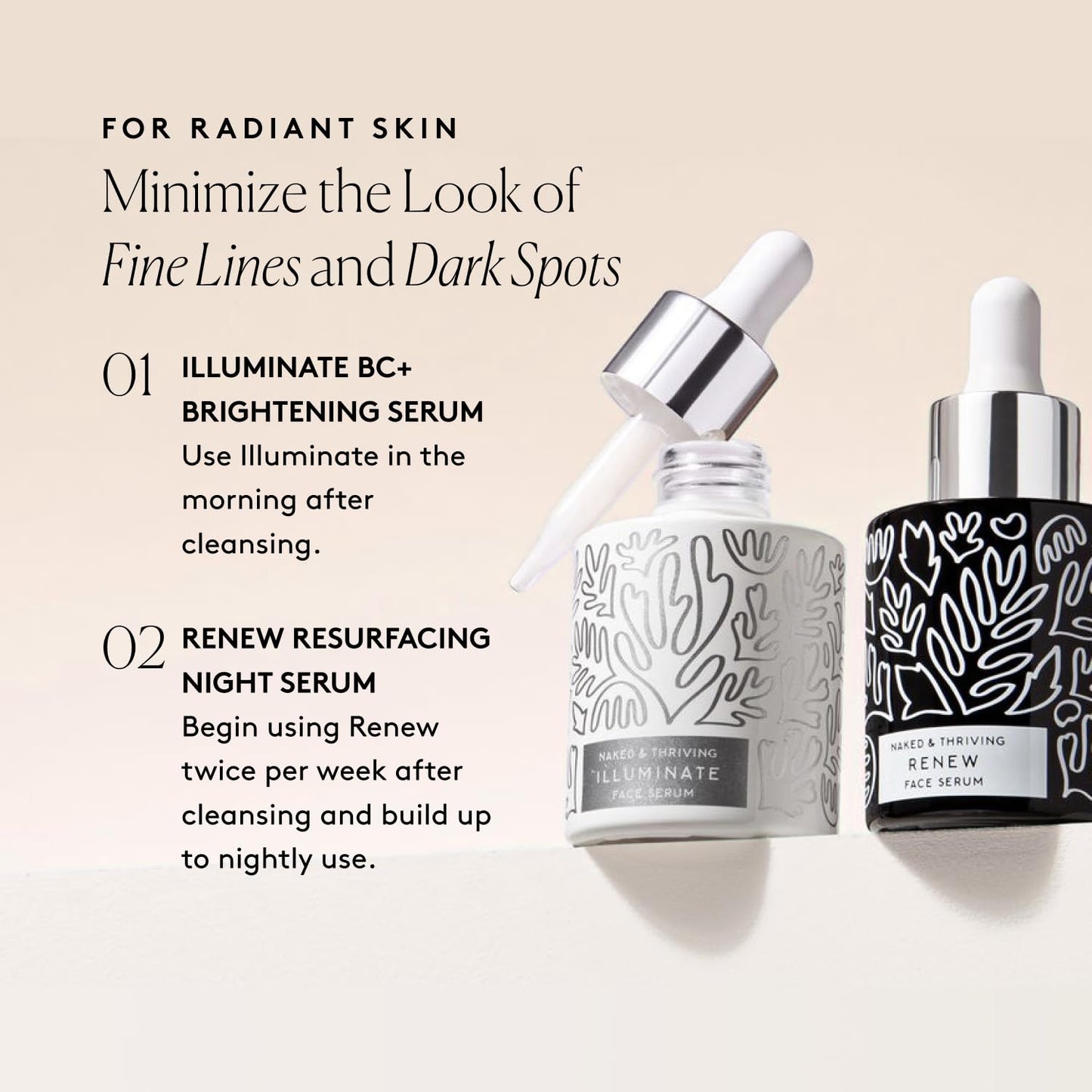 Naked & Thriving Wrinkle-Fighter Set, Includes Renew Resurfacing Night Serum (30 mL) & Illuminate C+ Serum (30 mL), Clinical Results, Dermatologist Loved, Hylauronic Acid & Bakuchiol (Set of 2)