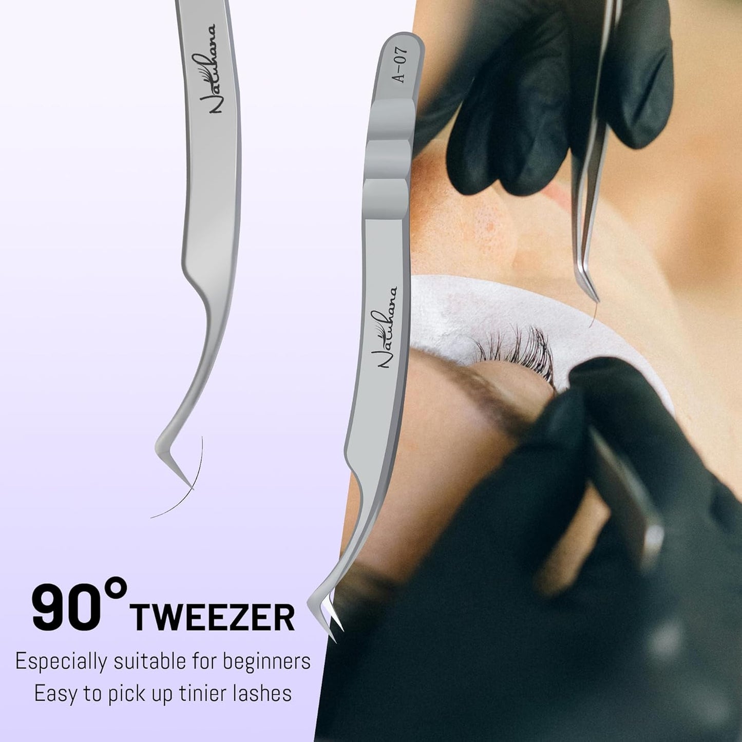 High Precision Lash Tweezers for Individual and Volume Eyelash Extensions Premium Stainless Steel Curved Fiber Tip Professional Isolation Tweezer