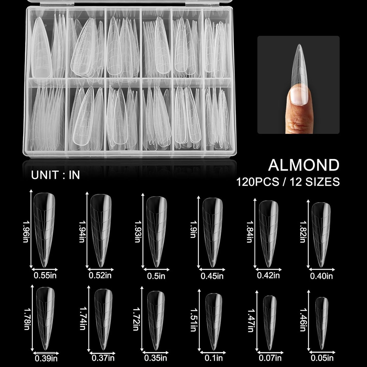 120Pcs Dual Nail Forms,Long Almond Extension Poly nail gel Nail Forms Full Cover Reusable Nail Molds 12 Sizes for Solid Nail Gel Glue Nail Art Design Salon&DIY(Extra Long Almond)