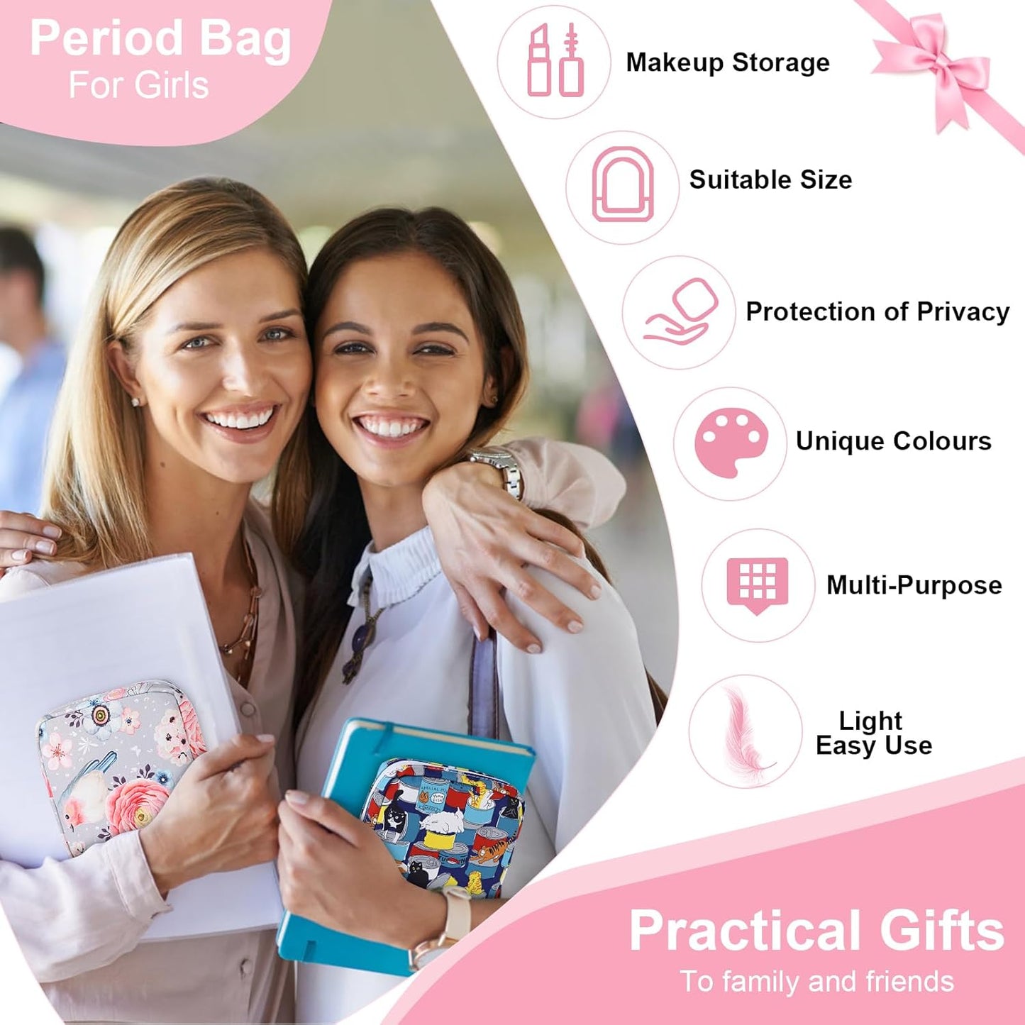 Desing Wish Period Bag Pouch Soft Cloth Sanitary Napkin Storage Bag Portable Menstrual Pad Pouches Tampon Holder for Purse First Period Kit for Girls 9-12 (Mixed Black-White Check)
