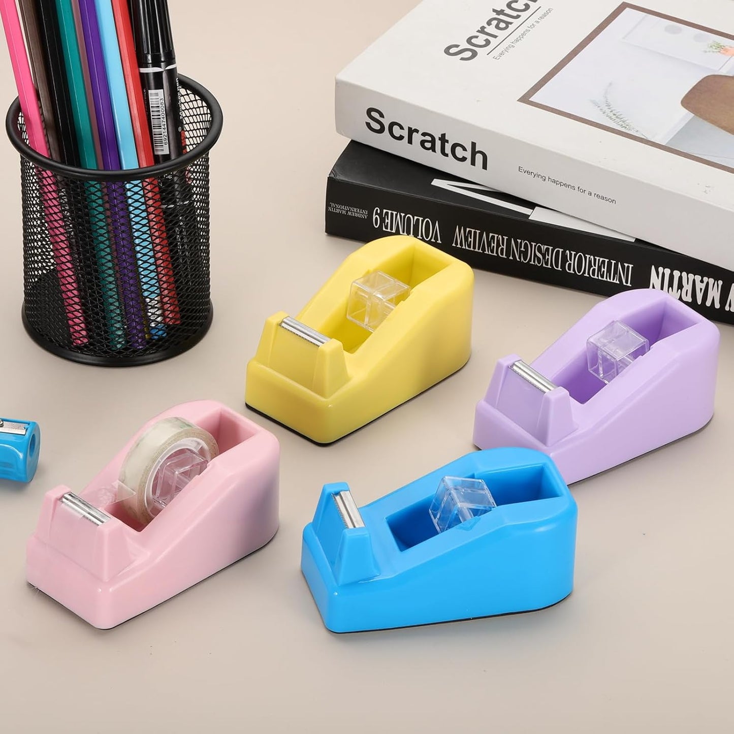 PATIKIL 2pcs Tape Dispenser Desk, Small Tape Dispenser Cute Desktop Dispenser Holder for Tape Office Desktop, Purple