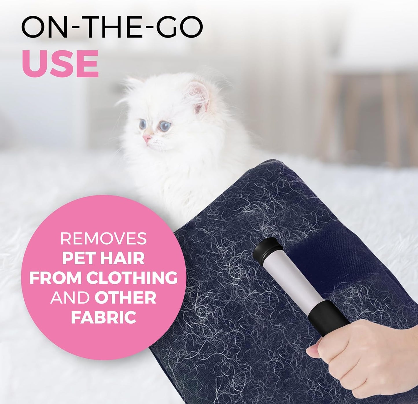 Portable Lint Roller with 100 Sticky Sheets, Mini Pet Hair Remover, Lint Roller for Cats, Dogs, Kids - Travel Roller for Clothes Backpack School - Small Retractable Fits in Pocket (Black)