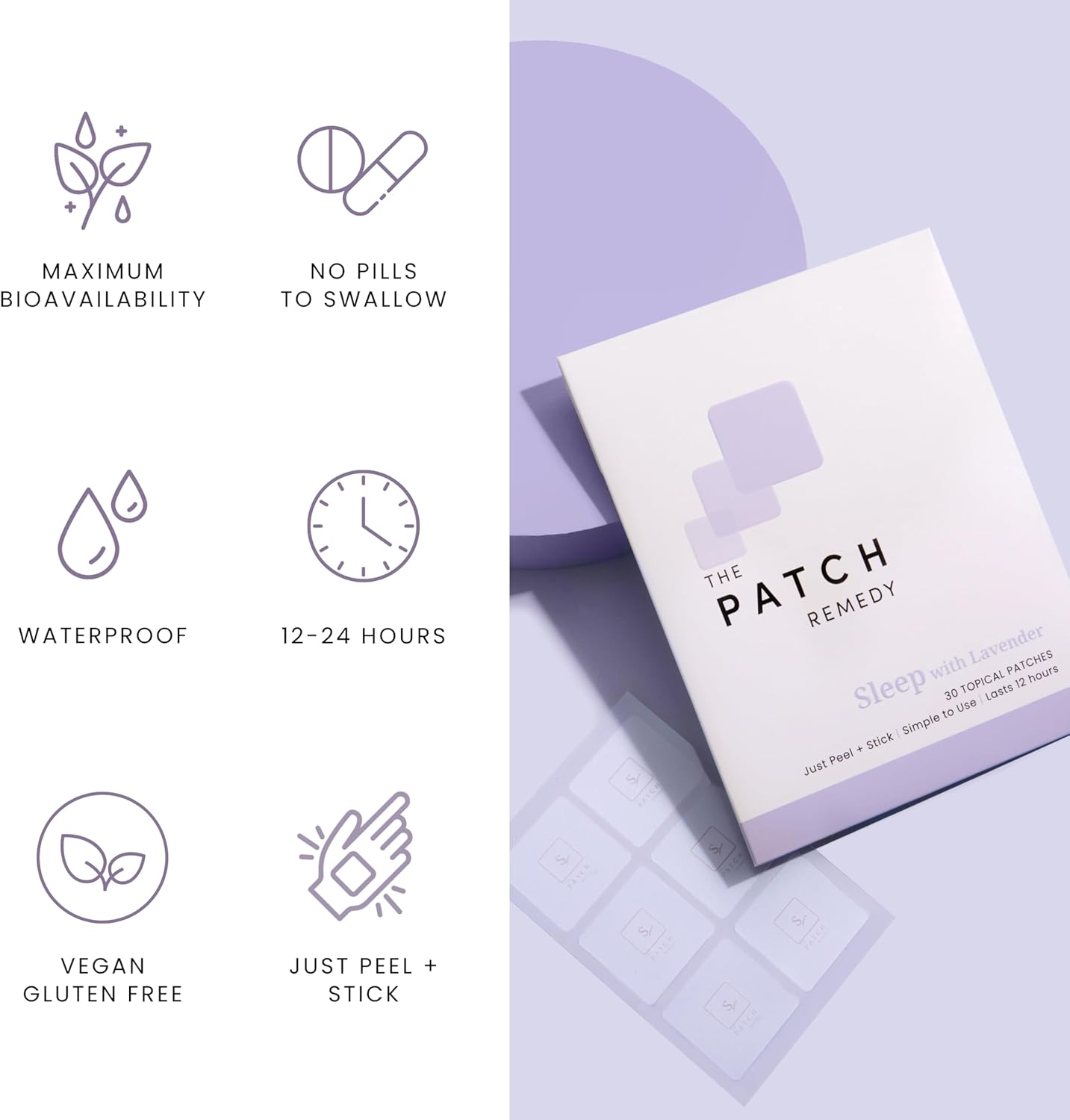 Sleep with Lavender Patch | Valerian, Passionflower, Hops, Magnesium Glycinate, Lavender | 30 Patches