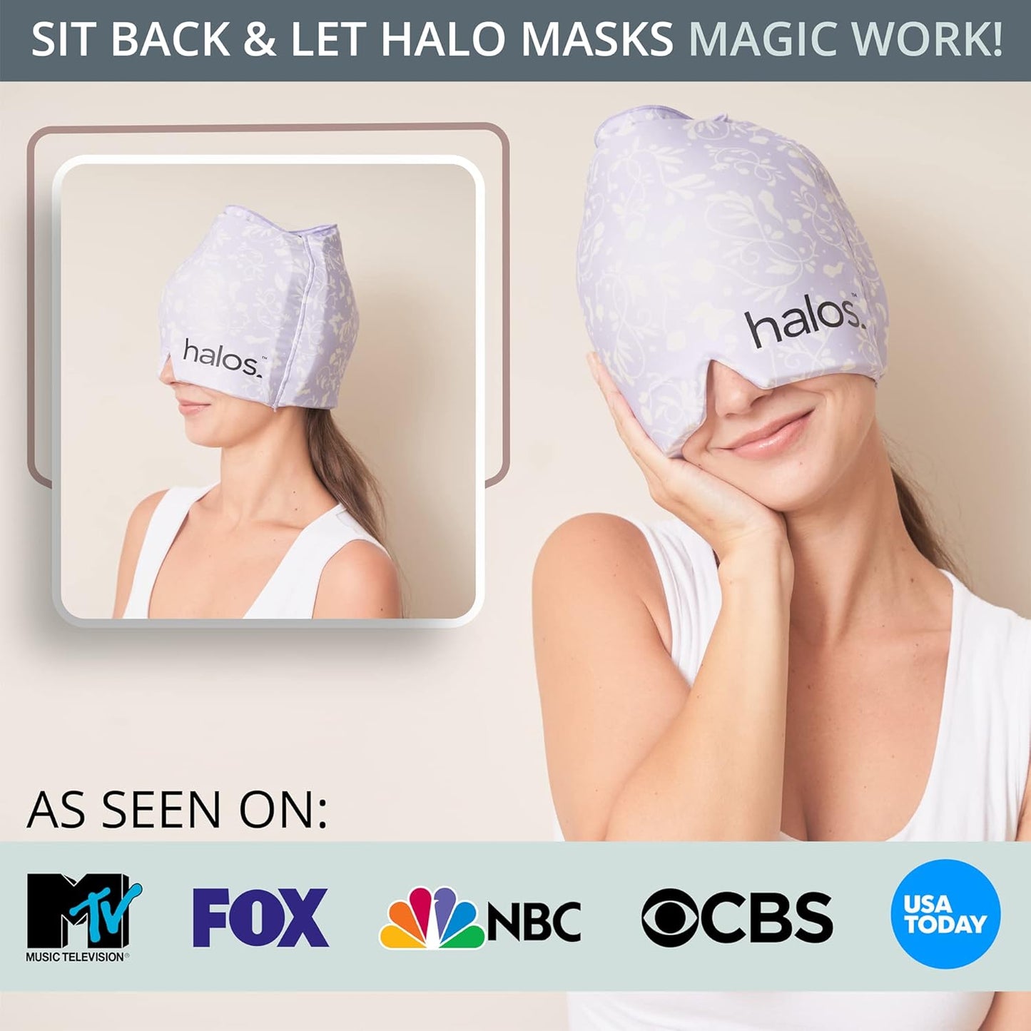 MyHalos® Migraine Relief Cap, 30% Thicker, 2X More Cooling Gel, Stays Colder for Longer, Form Fitting Ice Hat, Ice Pack Head Wrap Relief, Tension Headache Relief Cap (Violet)