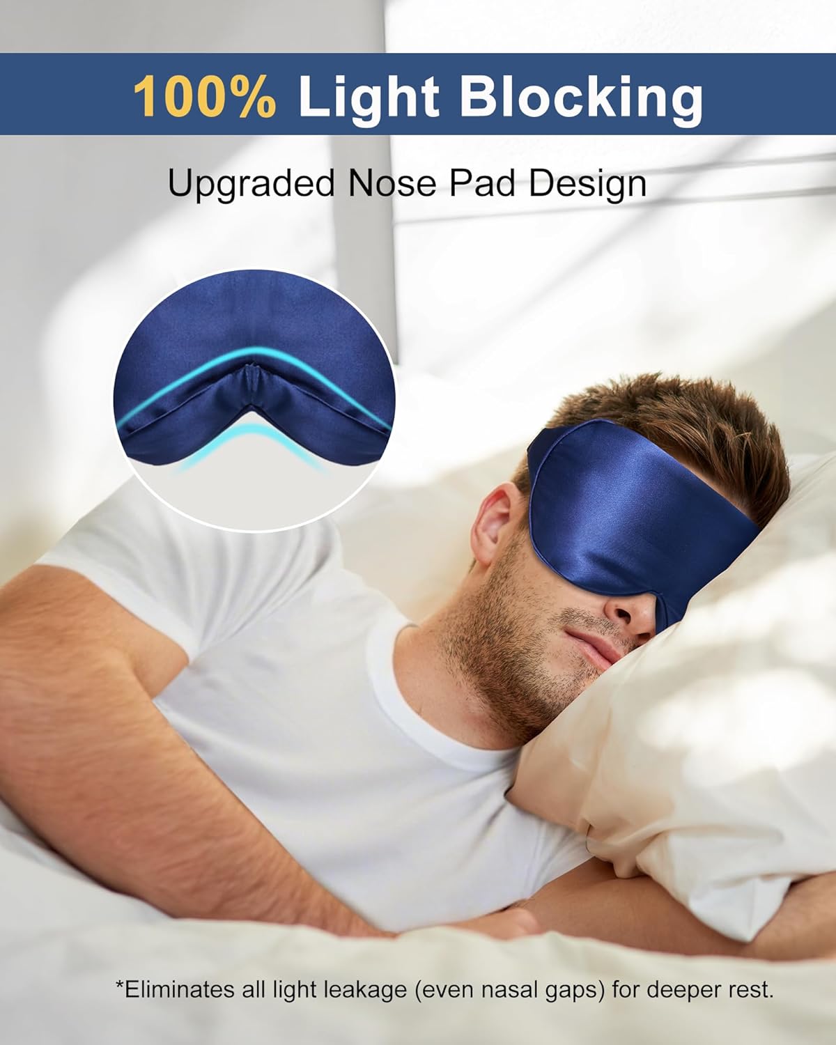 BeeVines Cordless Heated Eye Mask, Warm Compress for Dry Eyes, Light Blocking Heat Eye Masks for Women Men, Rechargeable Soft Heating Pad with Travel Pouch & Washable Cover(Blue)