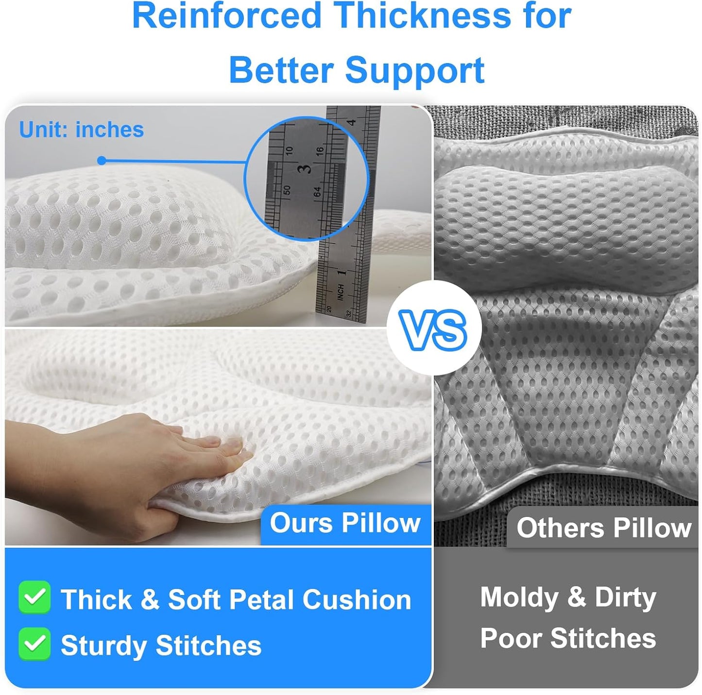 Ultra-Comfort Bathtub Pillow - 2 Sizes, Extra Thick & Soft, Quick-Dry, Anti-Detachment and Anti-Slip Suction Cups, Universal Fit for All Bathtubs, Machine Washable (Size Up)