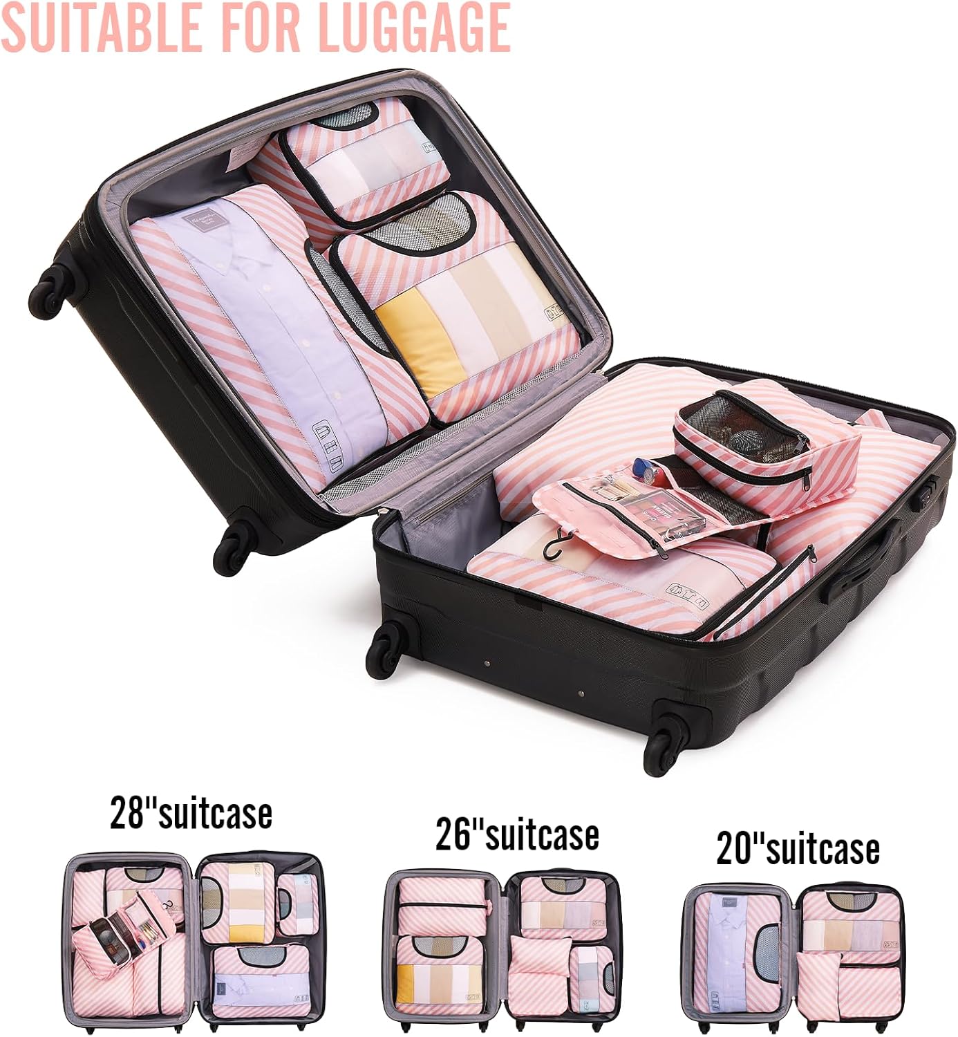 Veken 8 Set Packing Cubes for Travel Essentials, Suitcase Organizer Bags in 4 Sizes, Carry-On Luggage Accessories with Large Laundry & Hanging Toiletry Bag, Must-Have for Airplane, Road Trip & Camping